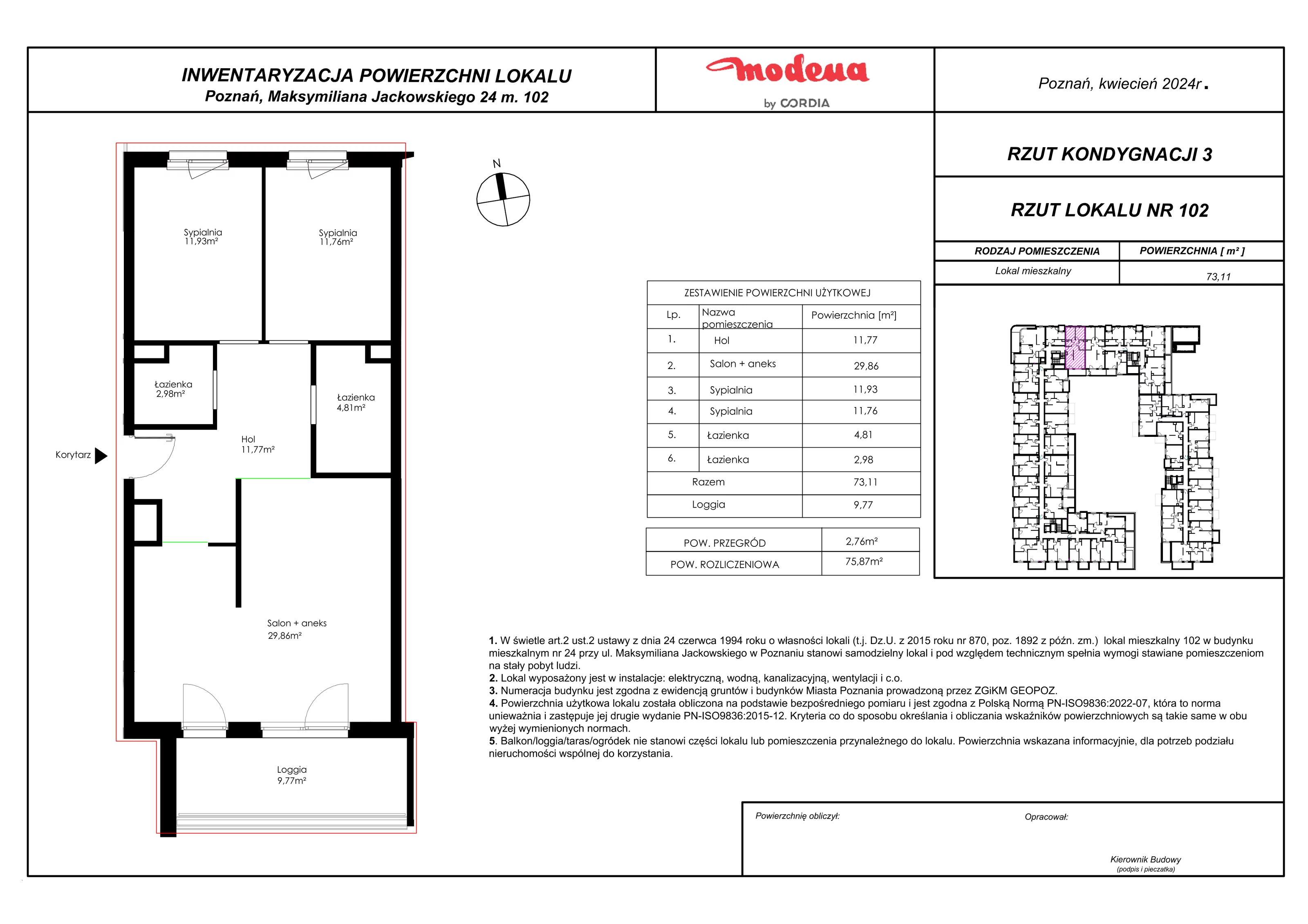 Mieszkanie 75,87 m², piętro 2, oferta nr 102, Modena, Poznań, Jeżyce, Jeżyce, ul. Jackowskiego 24