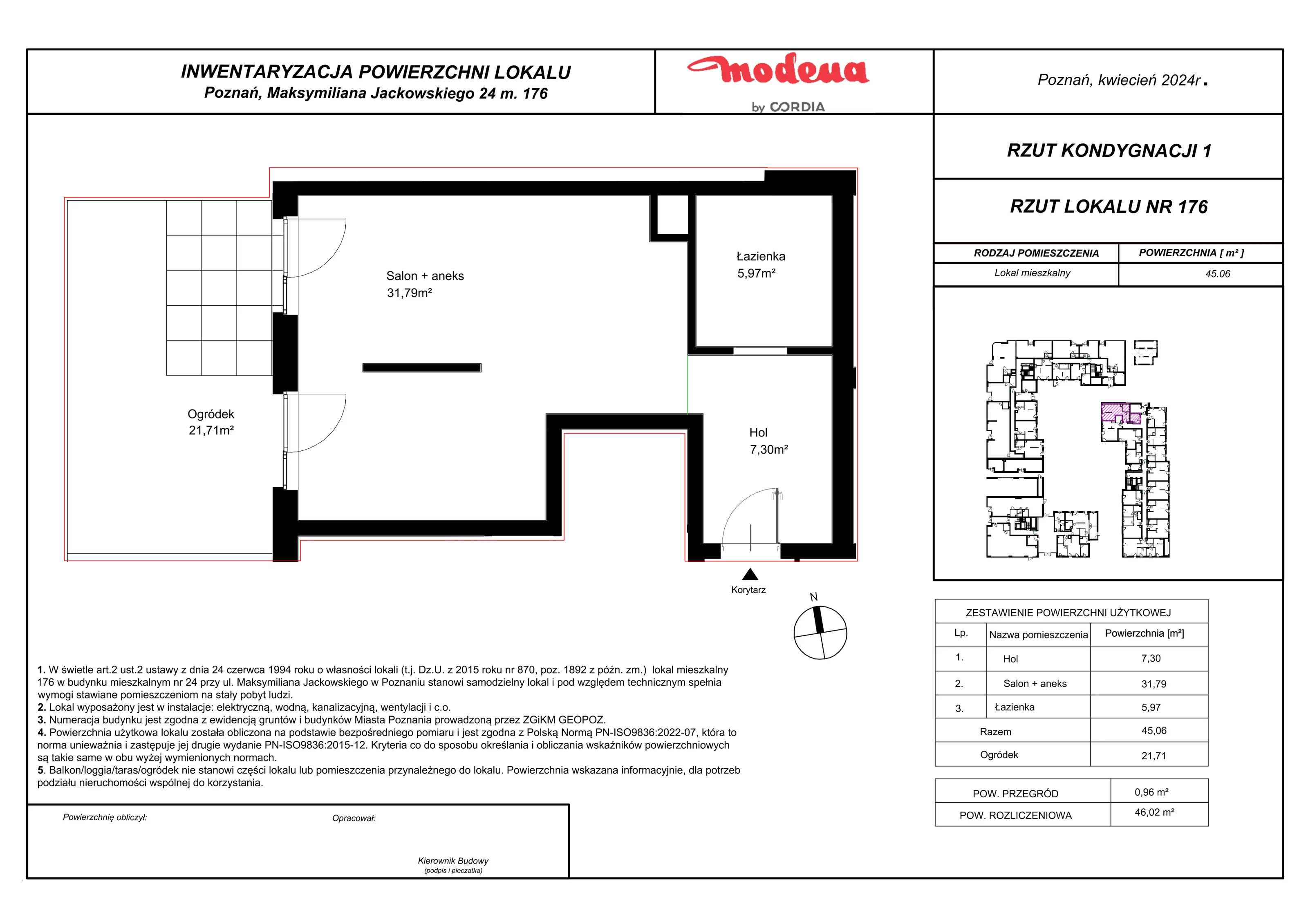 1 pokój, apartament 46,02 m², parter, oferta nr 176, Modena, Poznań, Jeżyce, Jeżyce, ul. Jackowskiego 24