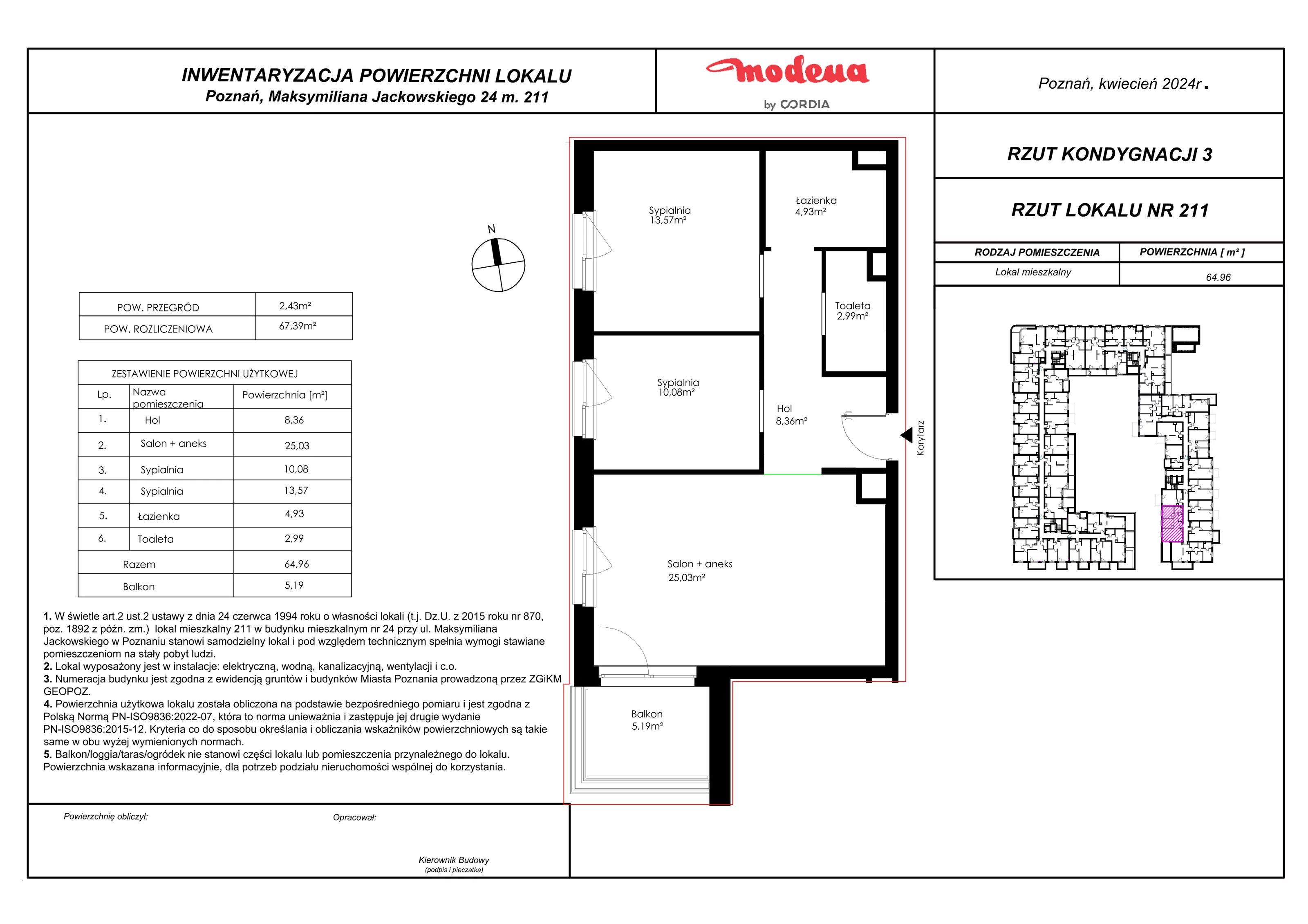 3 pokoje, apartament 67,39 m², piętro 2, oferta nr 211, Modena, Poznań, Jeżyce, Jeżyce, ul. Jackowskiego 24