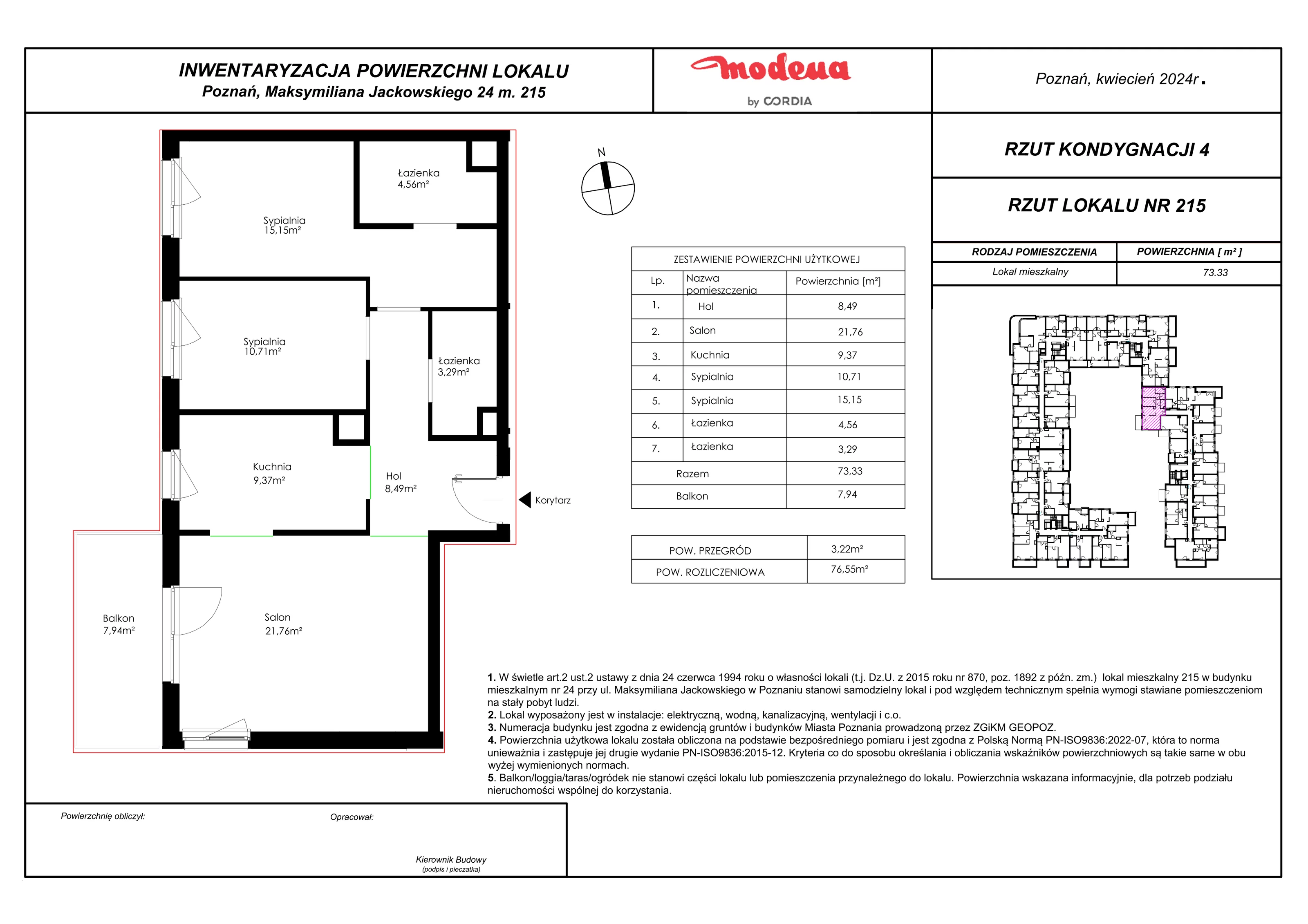 3 pokoje, apartament 76,55 m², piętro 3, oferta nr 215, Modena, Poznań, Jeżyce, Jeżyce, ul. Jackowskiego 24