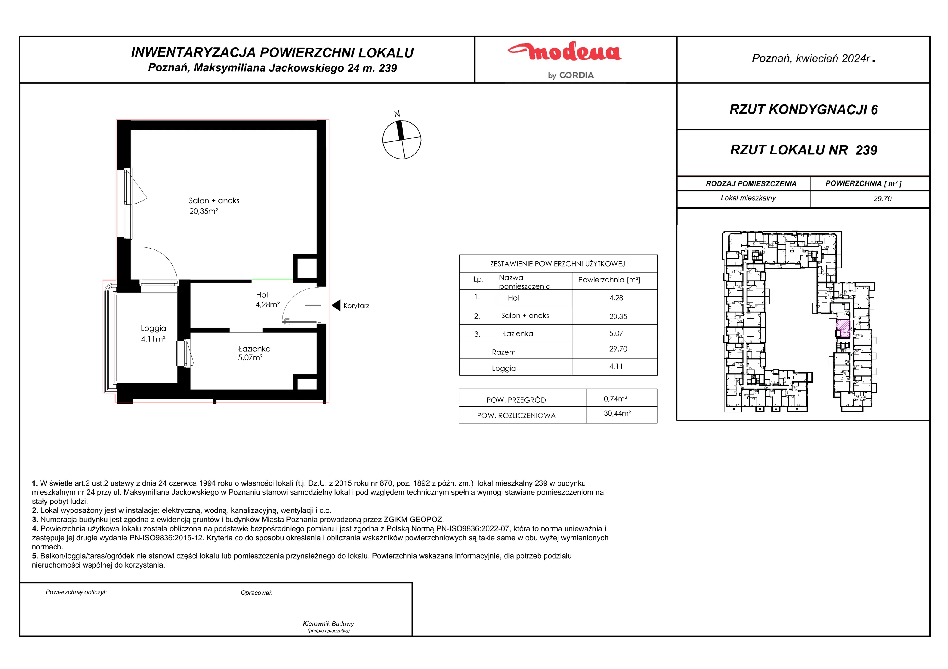 1 pokój, apartament 30,44 m², piętro 5, oferta nr 239, Modena, Poznań, Jeżyce, Jeżyce, ul. Jackowskiego 24