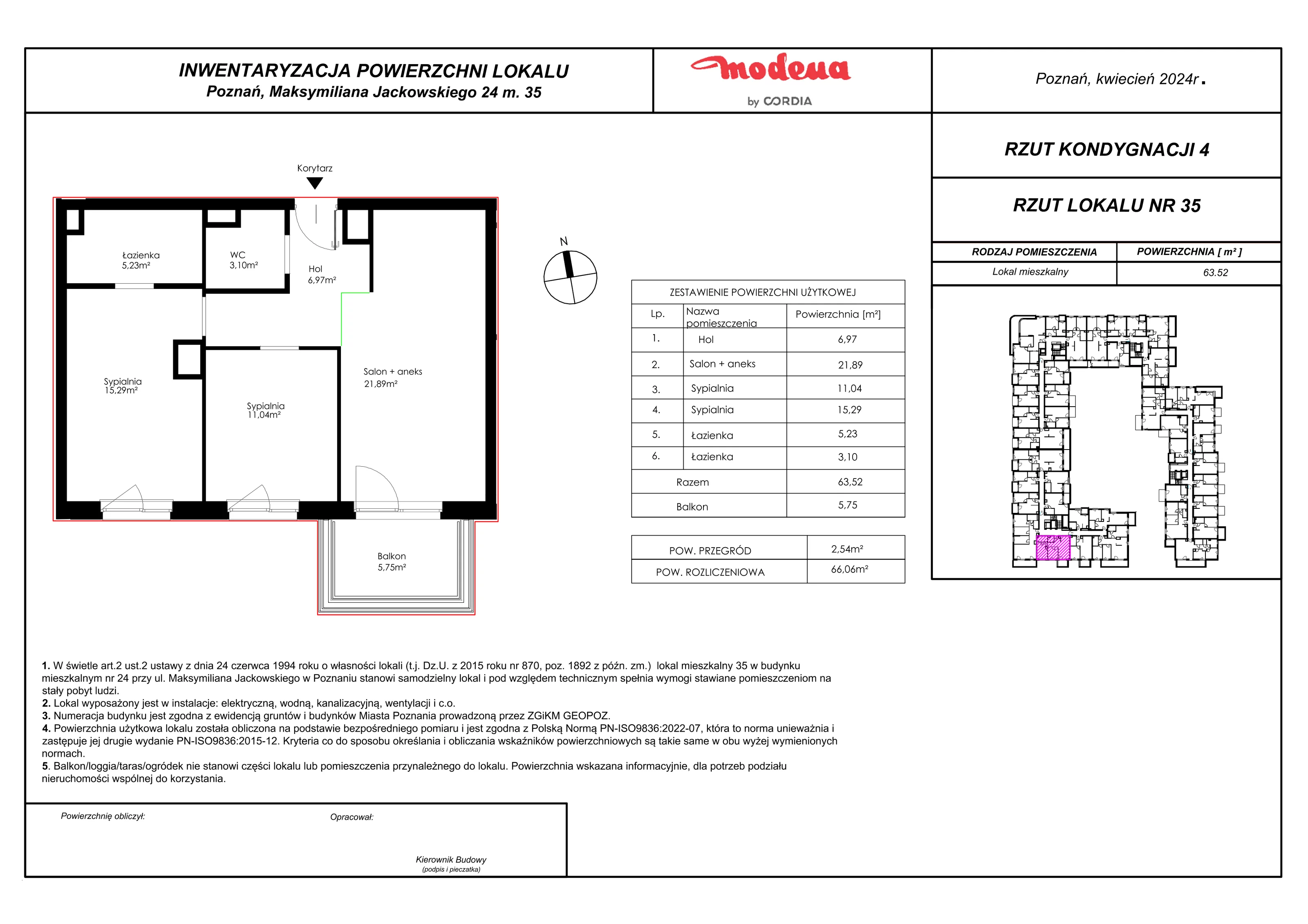 Mieszkanie 66,06 m², piętro 3, oferta nr 35, Modena, Poznań, Jeżyce, Jeżyce, ul. Jackowskiego 24