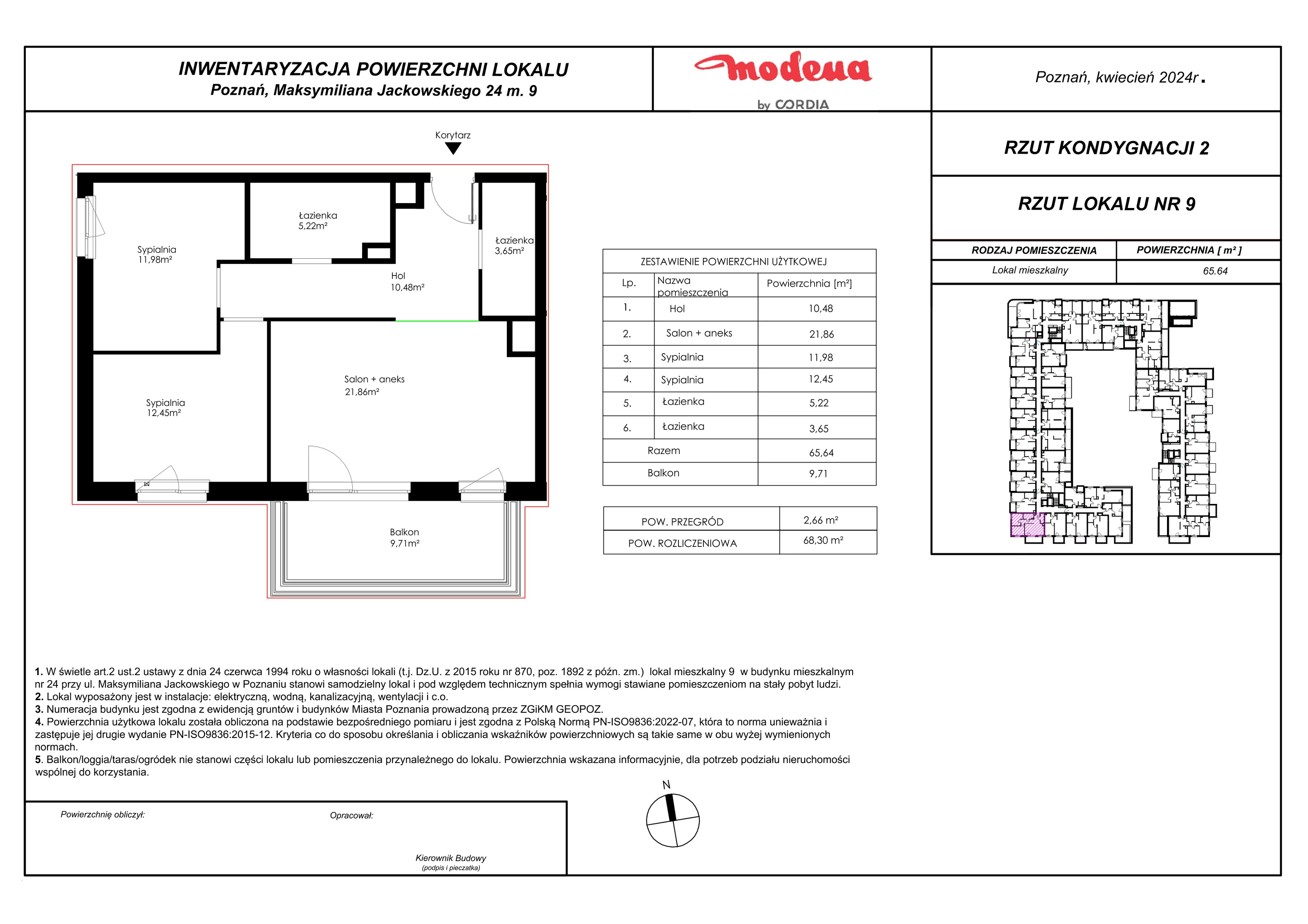 3 pokoje, apartament 68,30 m², piętro 1, oferta nr 9, Modena, Poznań, Jeżyce, Jeżyce, ul. Jackowskiego 24