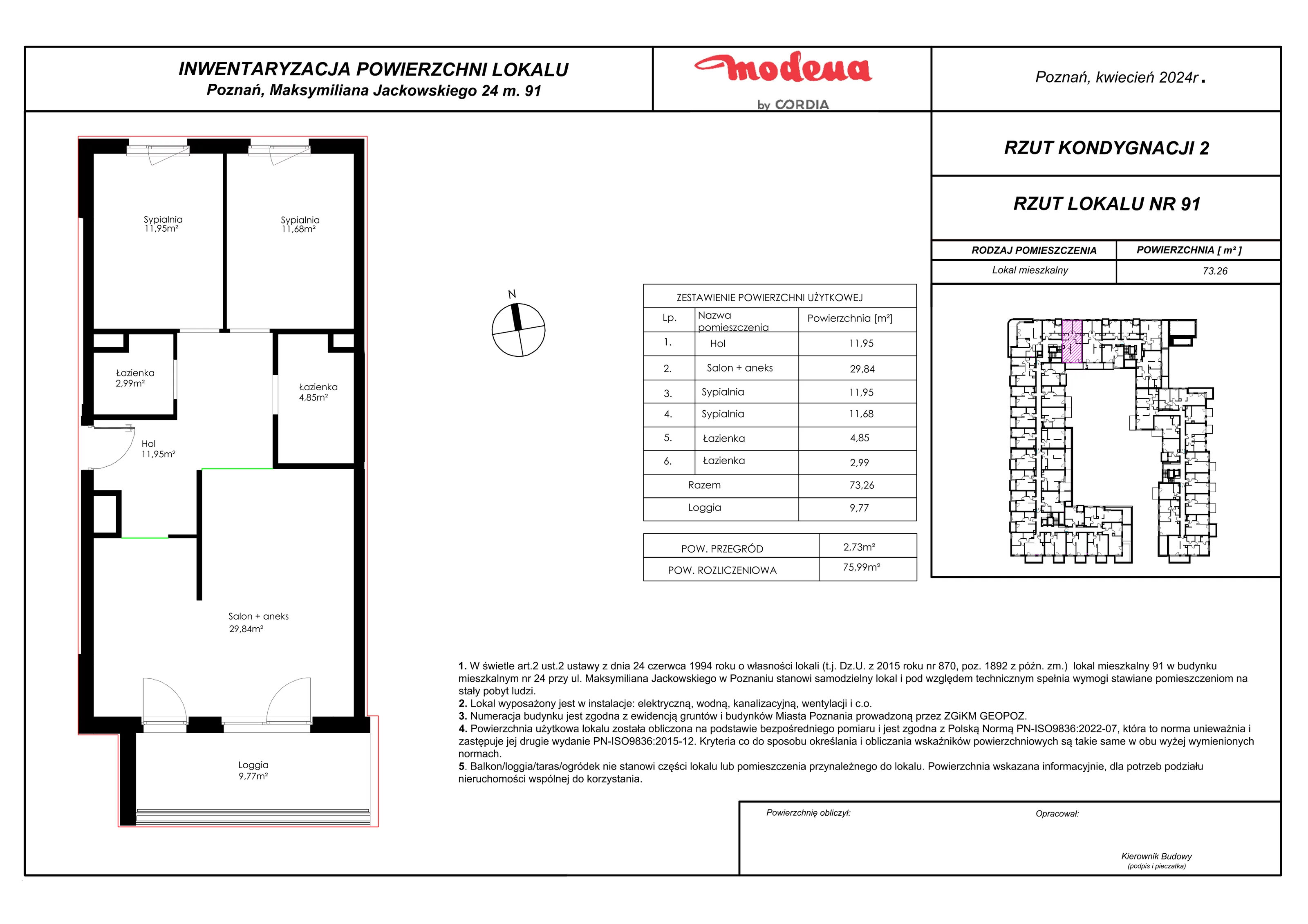 Mieszkanie 75,99 m², piętro 1, oferta nr 91, Modena, Poznań, Jeżyce, Jeżyce, ul. Jackowskiego 24