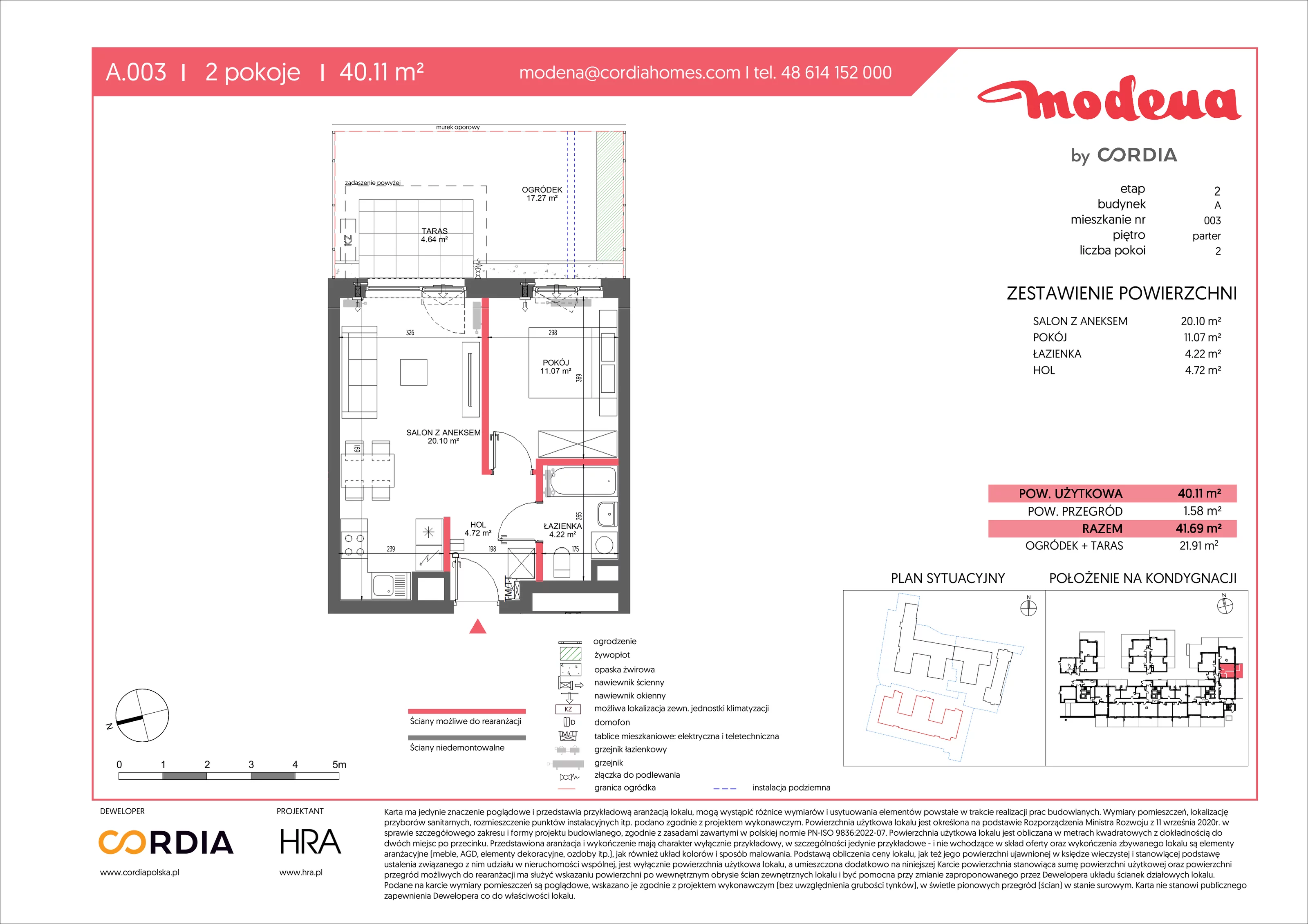 2 pokoje, apartament 40,11 m², parter, oferta nr A.003, Modena II, Poznań, Jeżyce, ul. Jackowskiego/Kraszewskiego