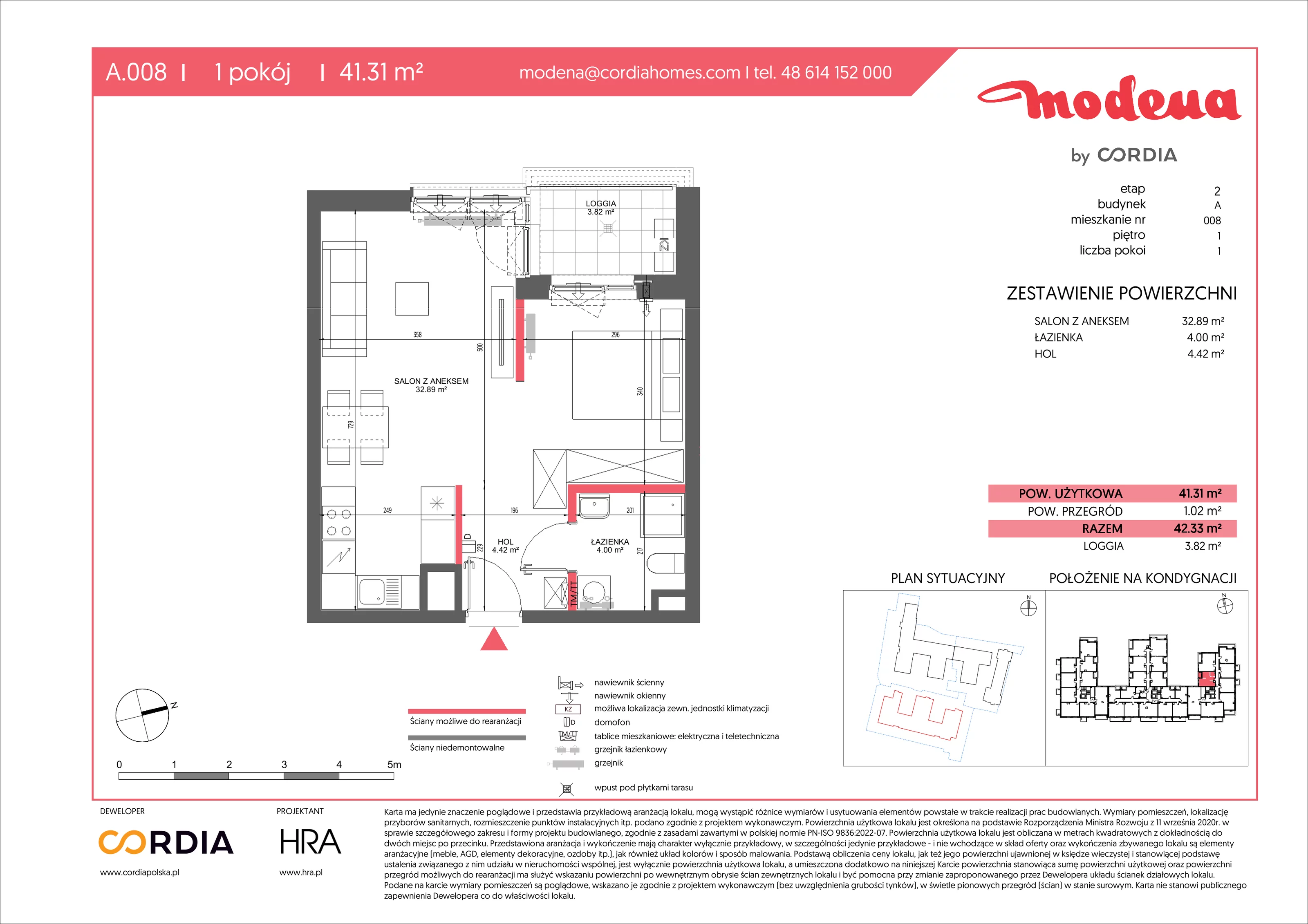 1 pokój, apartament 41,31 m², piętro 1, oferta nr A.008, Modena II, Poznań, Jeżyce, ul. Jackowskiego/Kraszewskiego