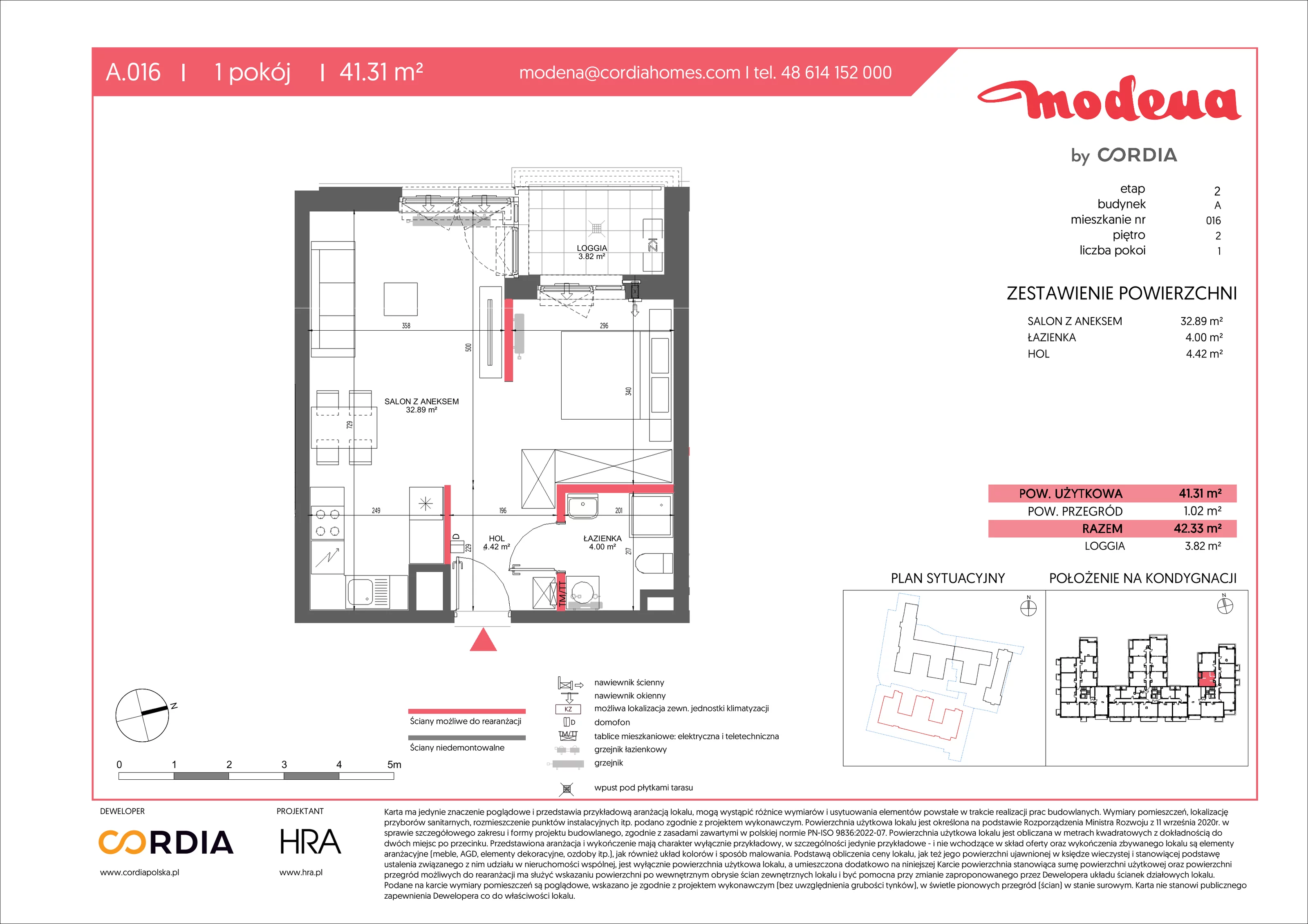 1 pokój, apartament 41,31 m², piętro 2, oferta nr A.016, Modena II, Poznań, Jeżyce, ul. Jackowskiego/Kraszewskiego