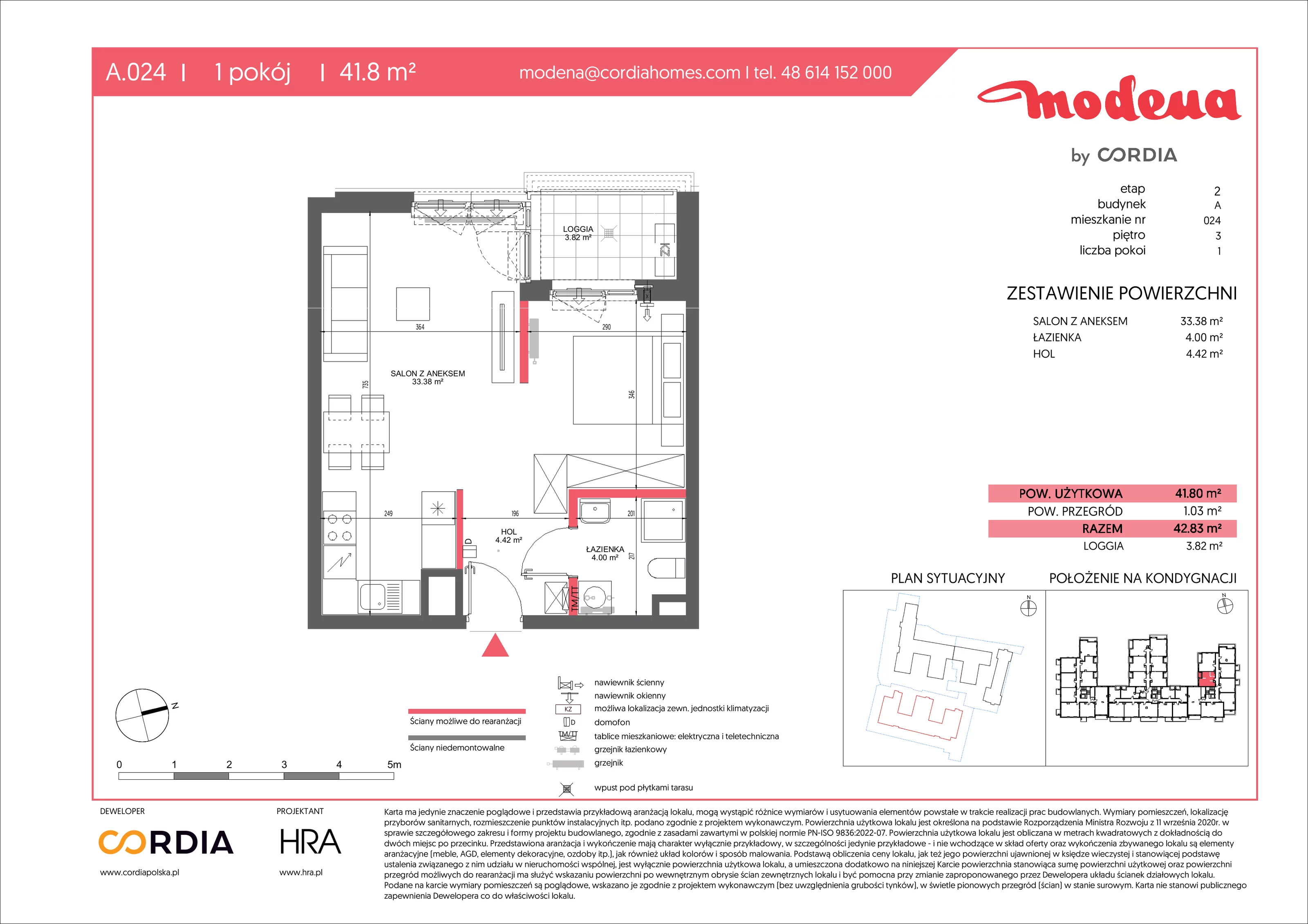 1 pokój, apartament 41,80 m², piętro 3, oferta nr A.024, Modena II, Poznań, Jeżyce, ul. Jackowskiego/Kraszewskiego