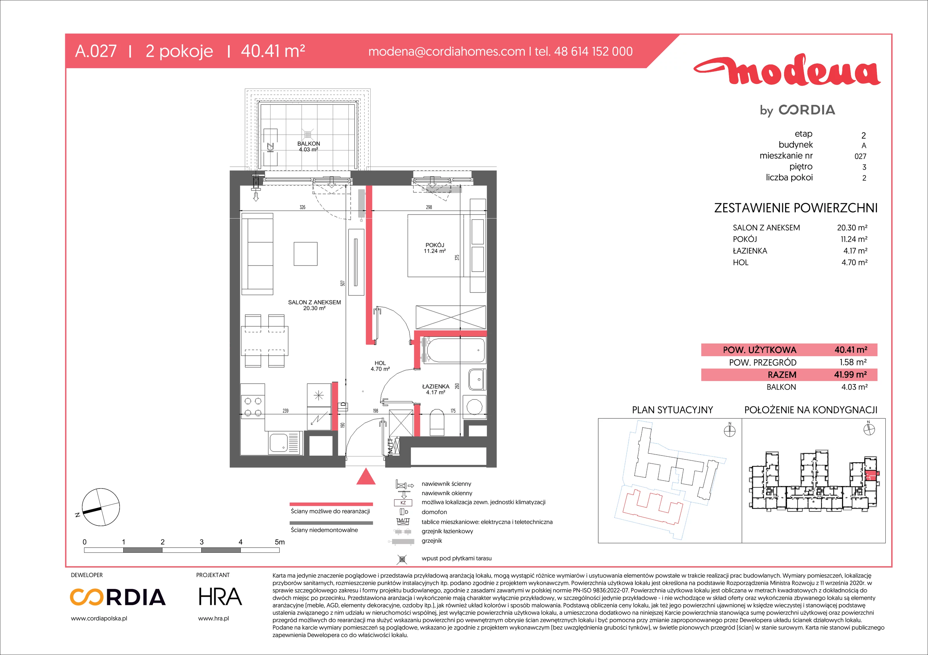 2 pokoje, apartament 40,41 m², piętro 3, oferta nr A.027, Modena II, Poznań, Jeżyce, ul. Jackowskiego/Kraszewskiego