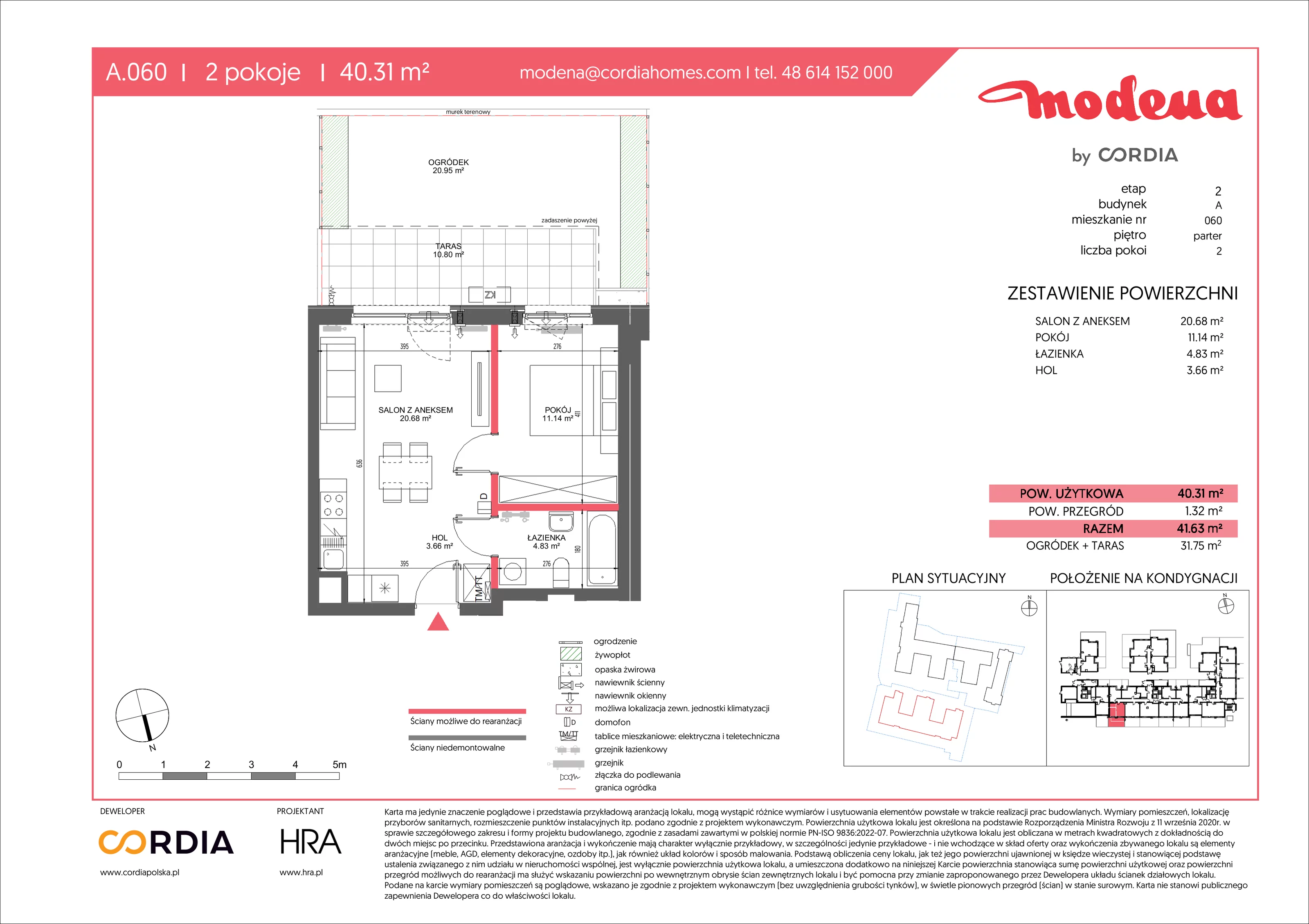 2 pokoje, apartament 40,31 m², parter, oferta nr A.060, Modena II, Poznań, Jeżyce, ul. Jackowskiego/Kraszewskiego