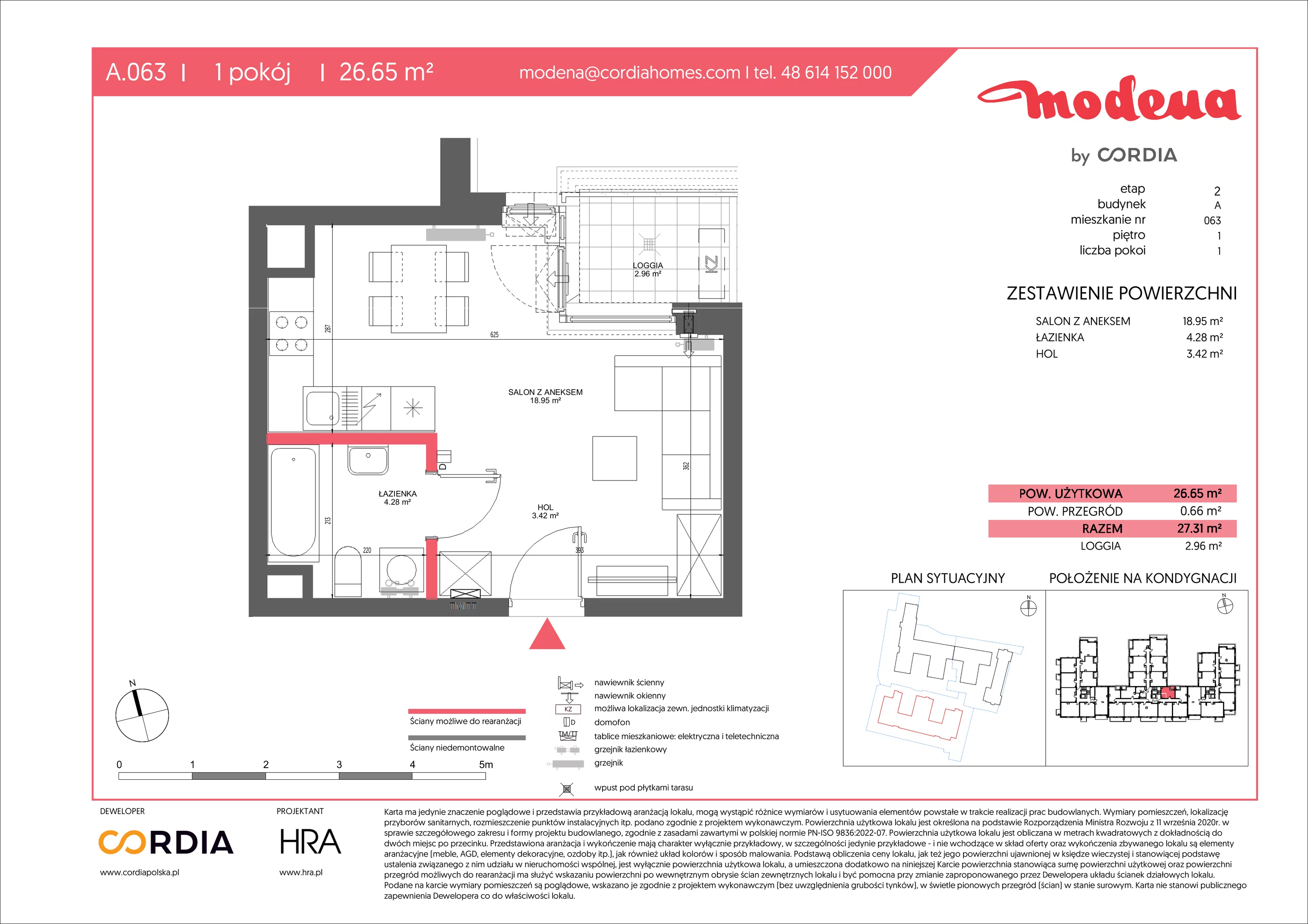 1 pokój, apartament 26,65 m², piętro 1, oferta nr A.063, Modena II, Poznań, Jeżyce, ul. Jackowskiego/Kraszewskiego