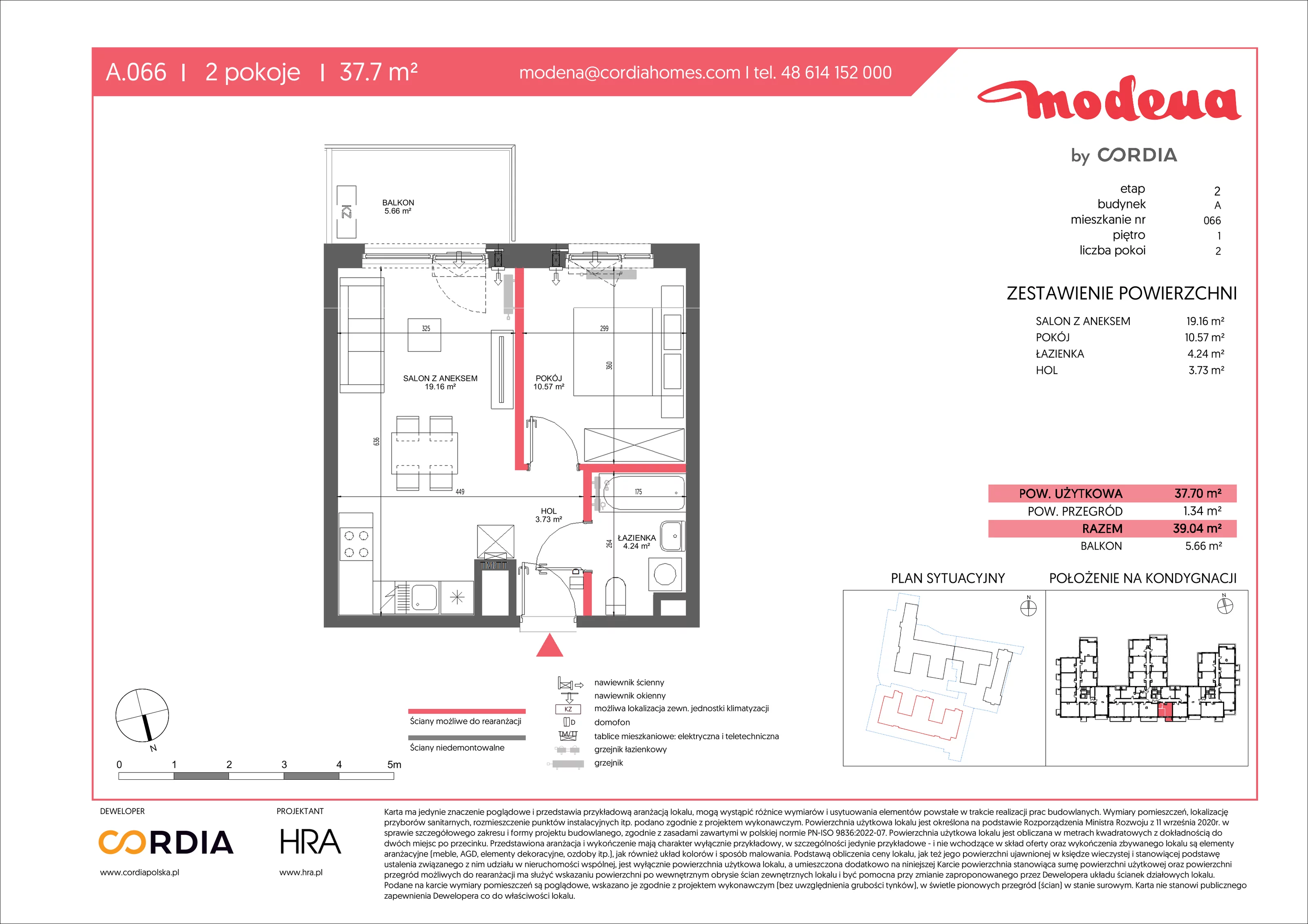 2 pokoje, apartament 37,70 m², piętro 1, oferta nr A.066, Modena II, Poznań, Jeżyce, ul. Jackowskiego/Kraszewskiego