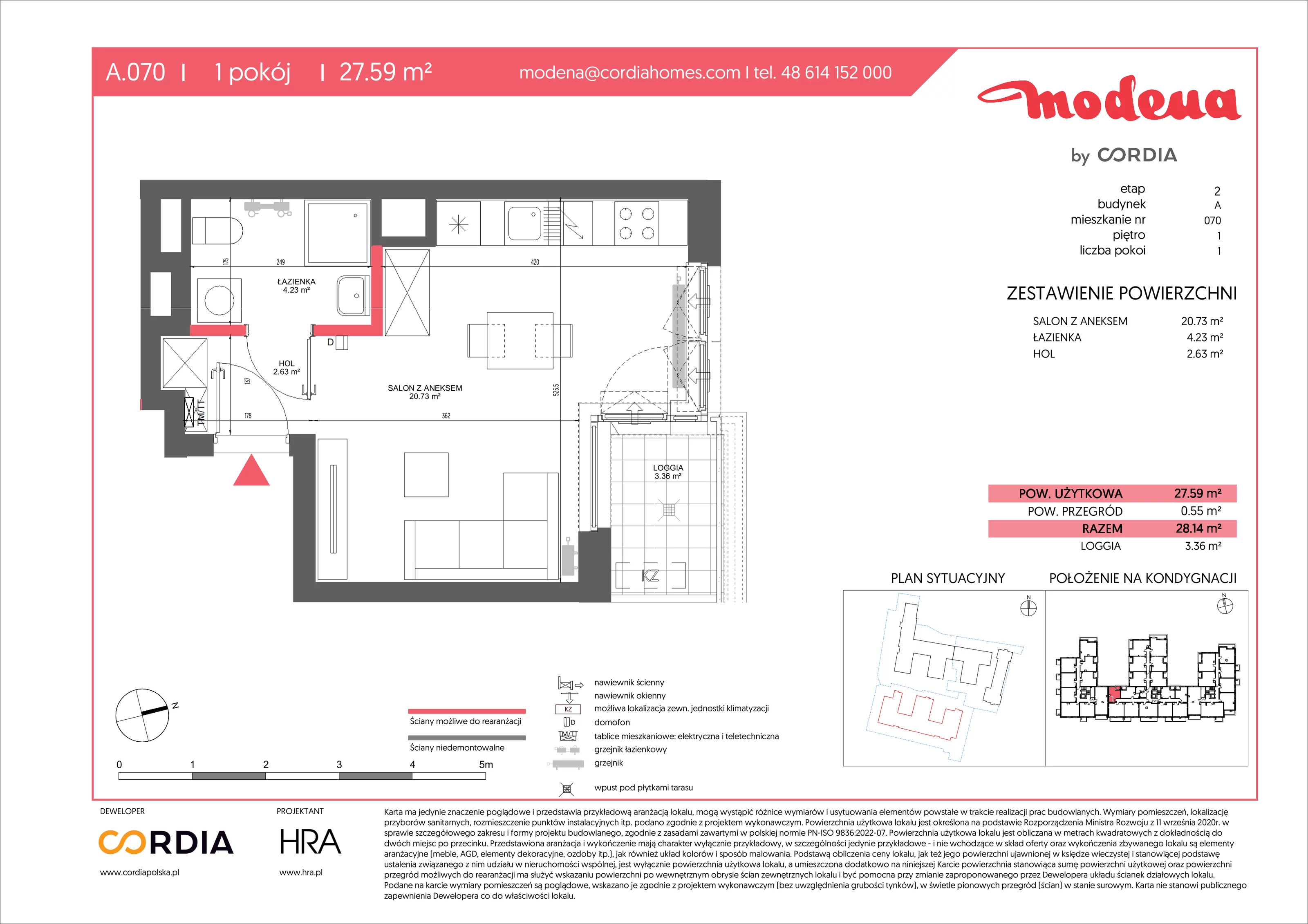 1 pokój, apartament 27,59 m², piętro 1, oferta nr A.070, Modena II, Poznań, Jeżyce, ul. Jackowskiego/Kraszewskiego