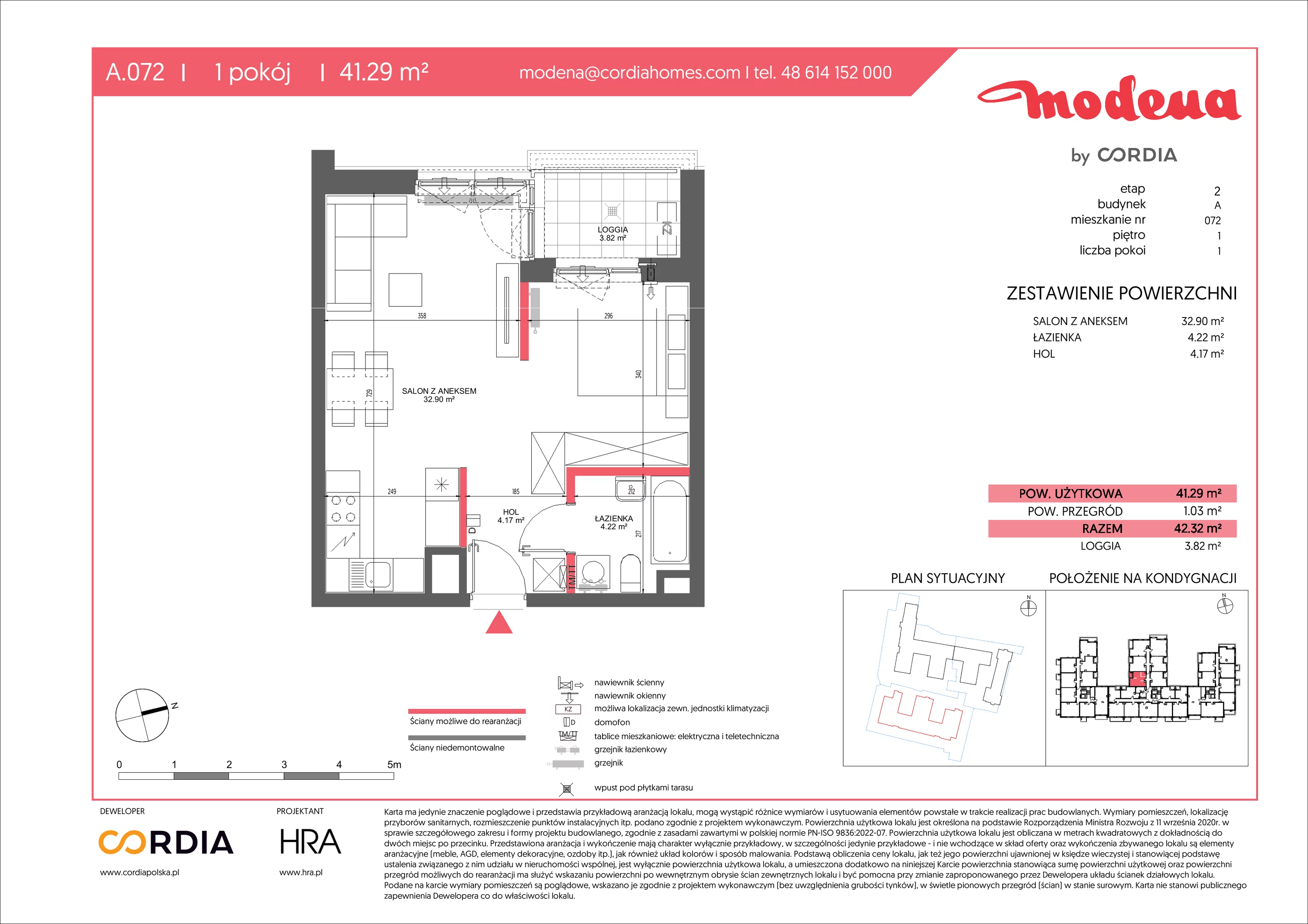 1 pokój, apartament 41,29 m², piętro 1, oferta nr A.072, Modena II, Poznań, Jeżyce, ul. Jackowskiego/Kraszewskiego