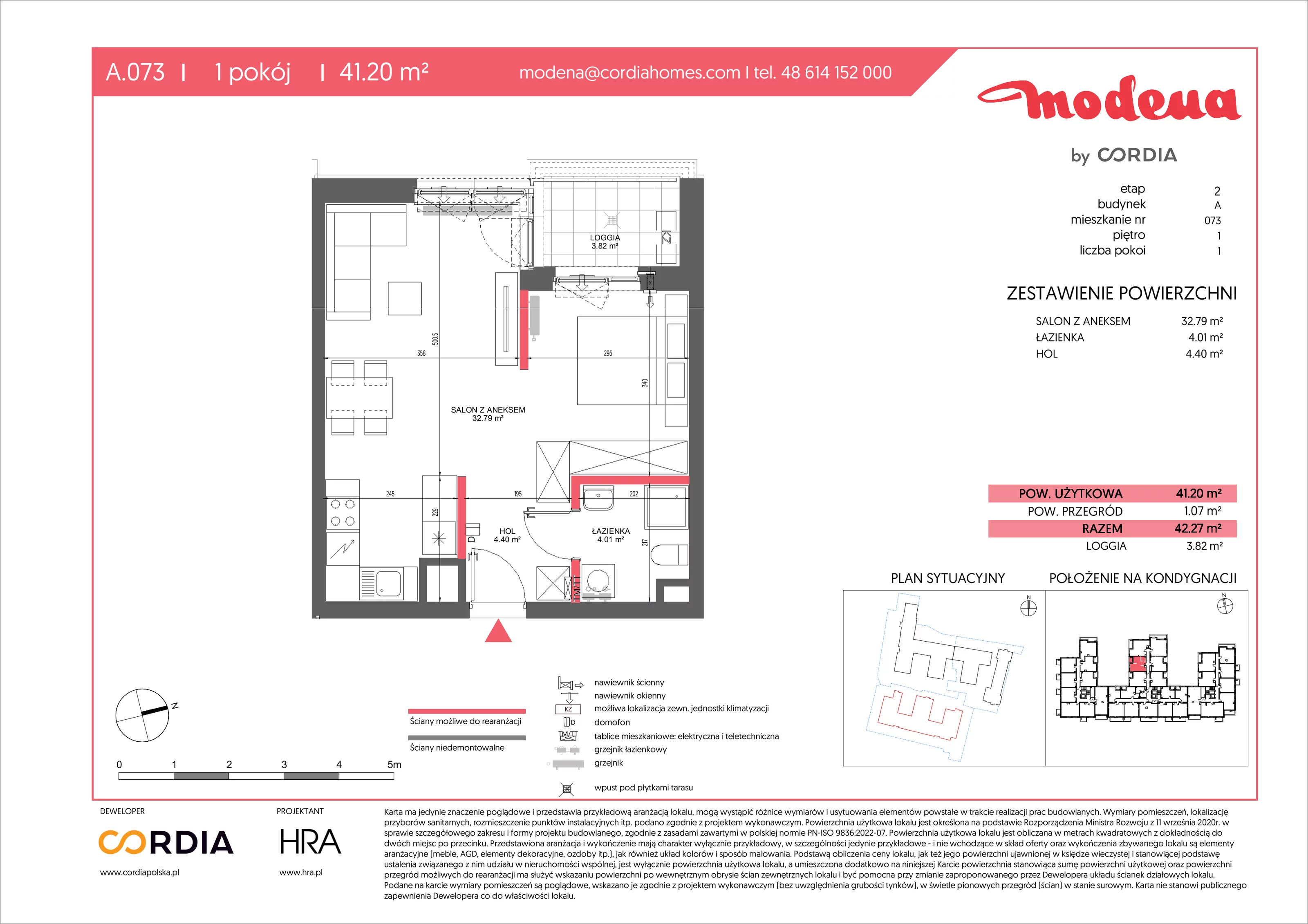 1 pokój, apartament 41,20 m², piętro 1, oferta nr A.073, Modena II, Poznań, Jeżyce, ul. Jackowskiego/Kraszewskiego