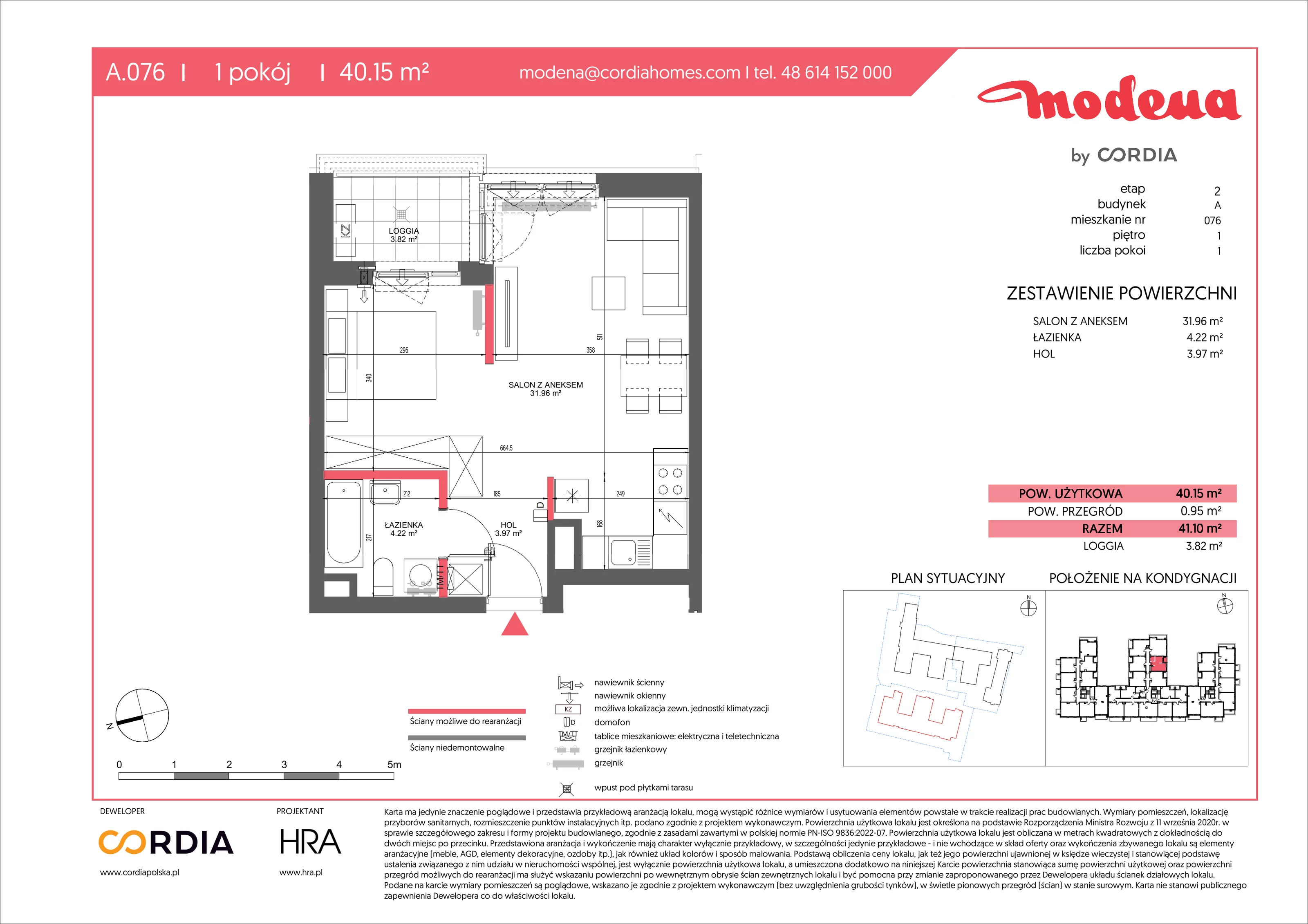 1 pokój, apartament 40,15 m², piętro 1, oferta nr A.076, Modena II, Poznań, Jeżyce, ul. Jackowskiego/Kraszewskiego