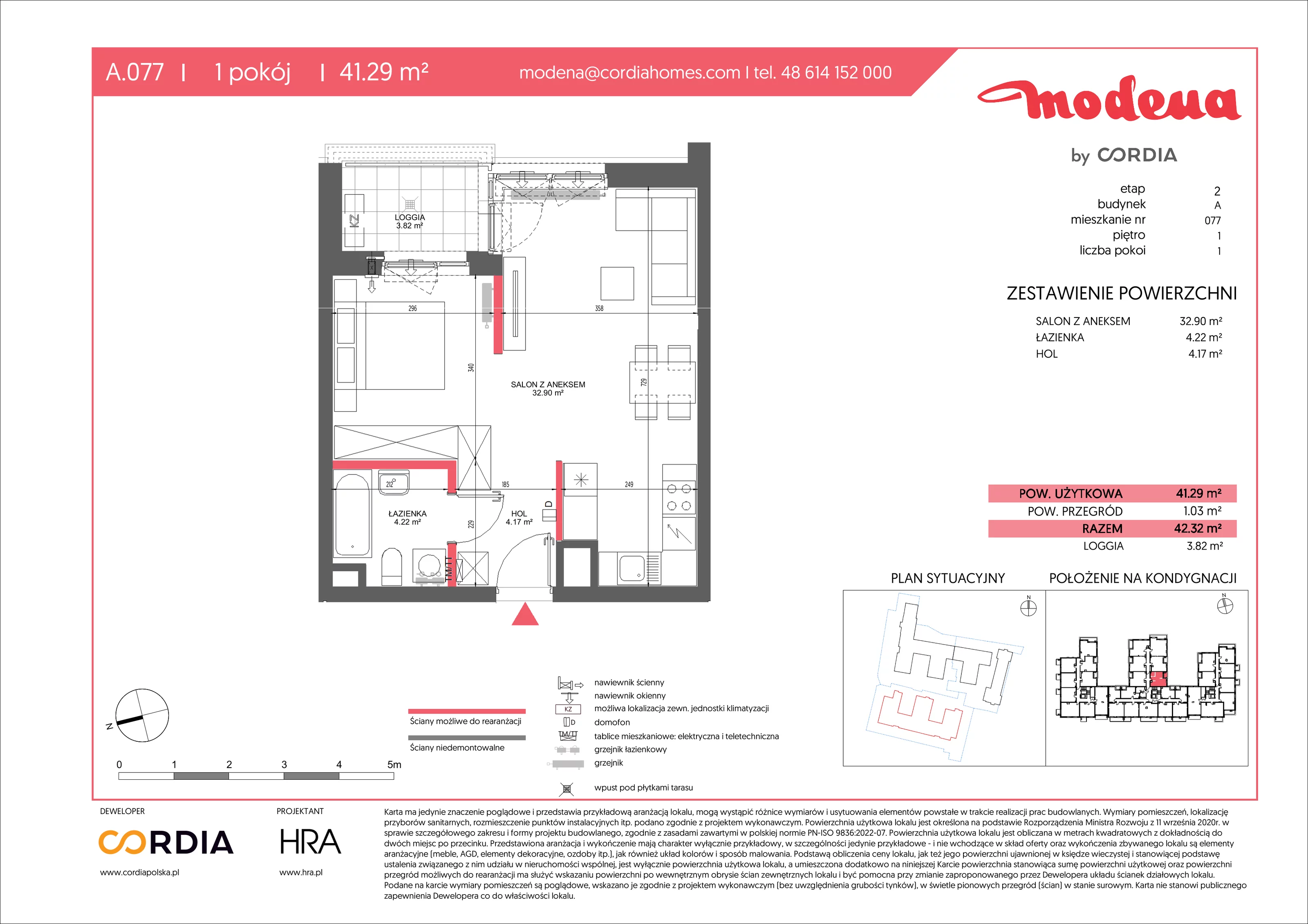 1 pokój, apartament 41,29 m², piętro 1, oferta nr A.077, Modena II, Poznań, Jeżyce, ul. Jackowskiego/Kraszewskiego