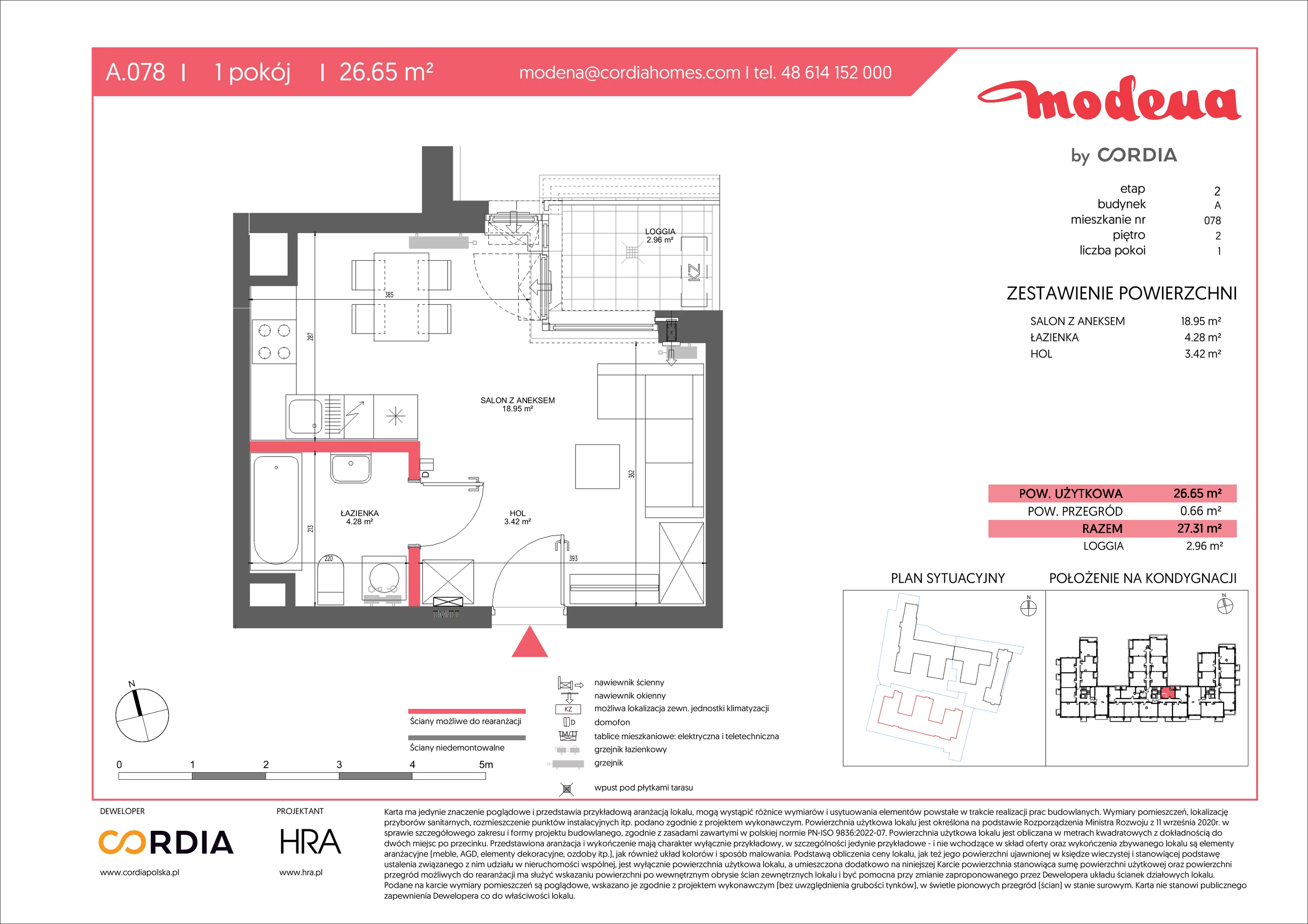 1 pokój, apartament 26,65 m², piętro 2, oferta nr A.078, Modena II, Poznań, Jeżyce, ul. Jackowskiego/Kraszewskiego