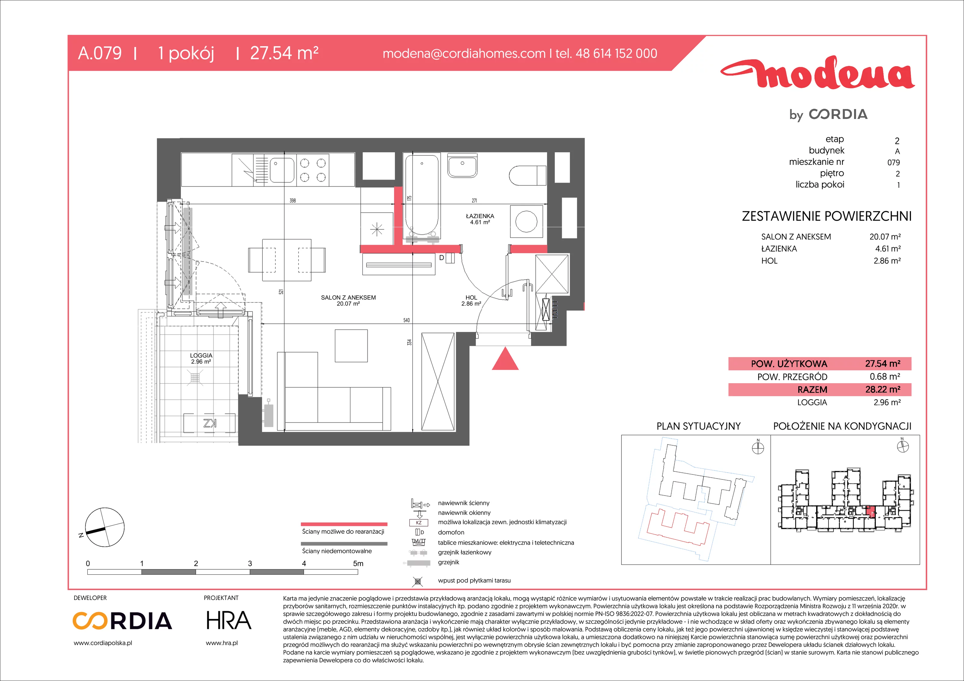 1 pokój, apartament 27,54 m², piętro 2, oferta nr A.079, Modena II, Poznań, Jeżyce, ul. Jackowskiego/Kraszewskiego