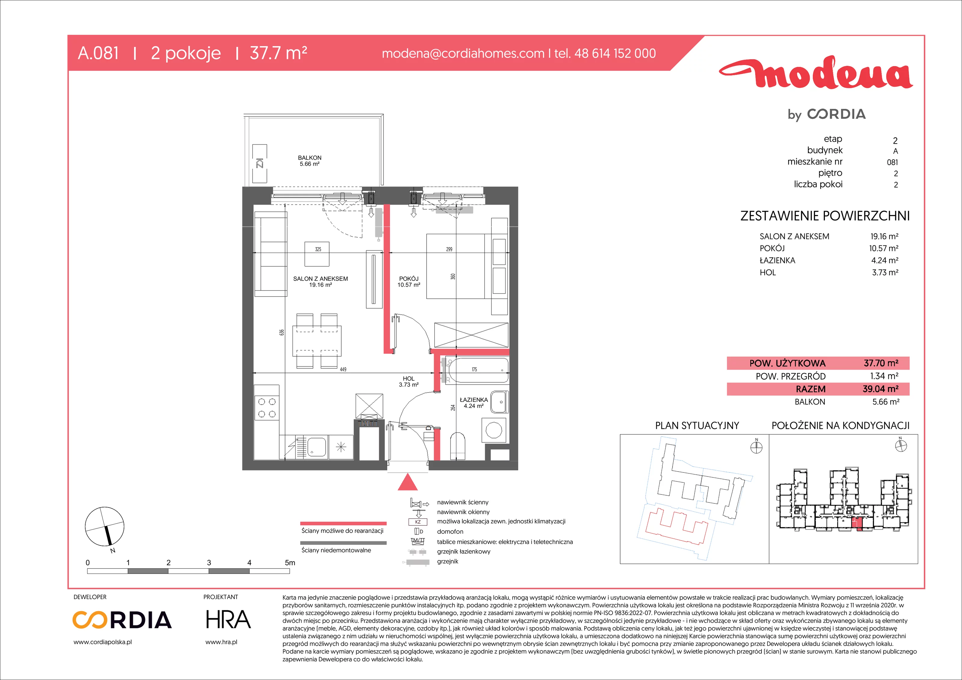 2 pokoje, apartament 37,70 m², piętro 2, oferta nr A.081, Modena II, Poznań, Jeżyce, ul. Jackowskiego/Kraszewskiego