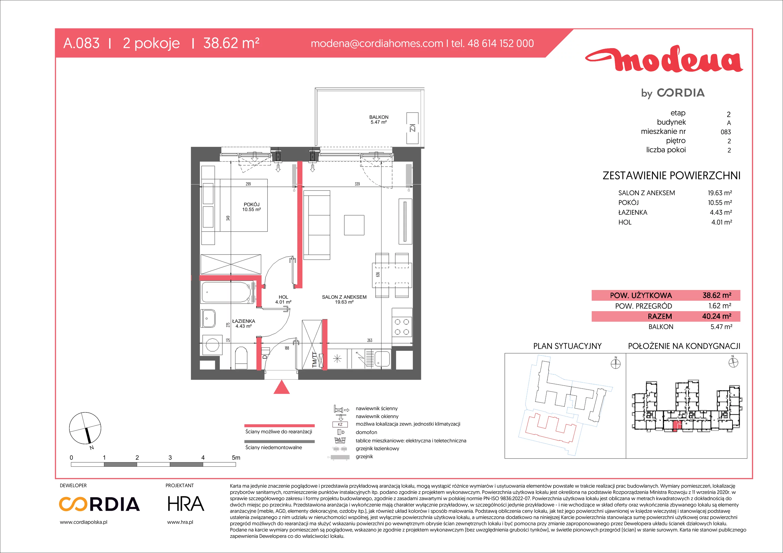 2 pokoje, apartament 38,62 m², piętro 2, oferta nr A.083, Modena II, Poznań, Jeżyce, ul. Jackowskiego/Kraszewskiego