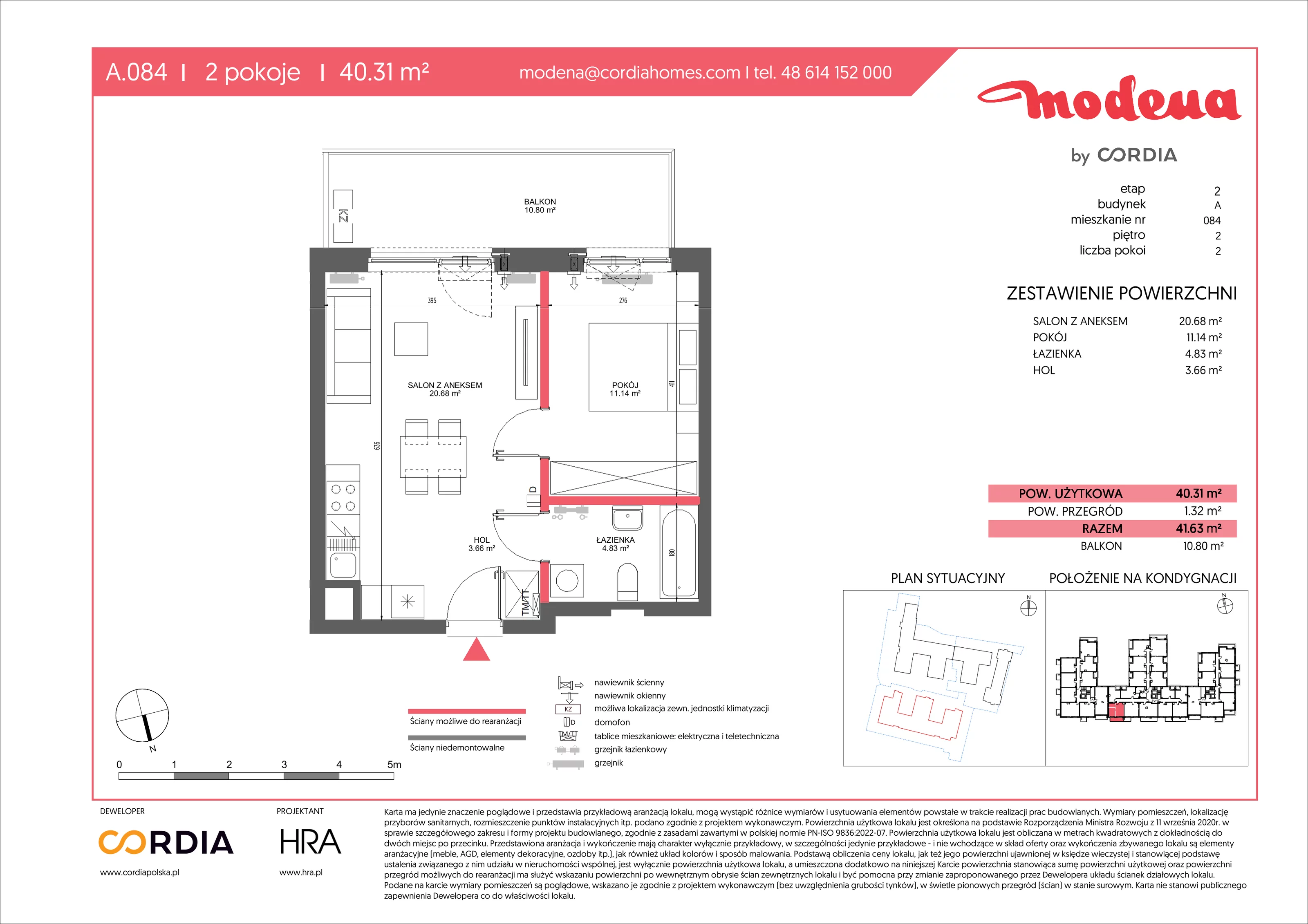 2 pokoje, apartament 40,31 m², piętro 2, oferta nr A.084, Modena II, Poznań, Jeżyce, ul. Jackowskiego/Kraszewskiego