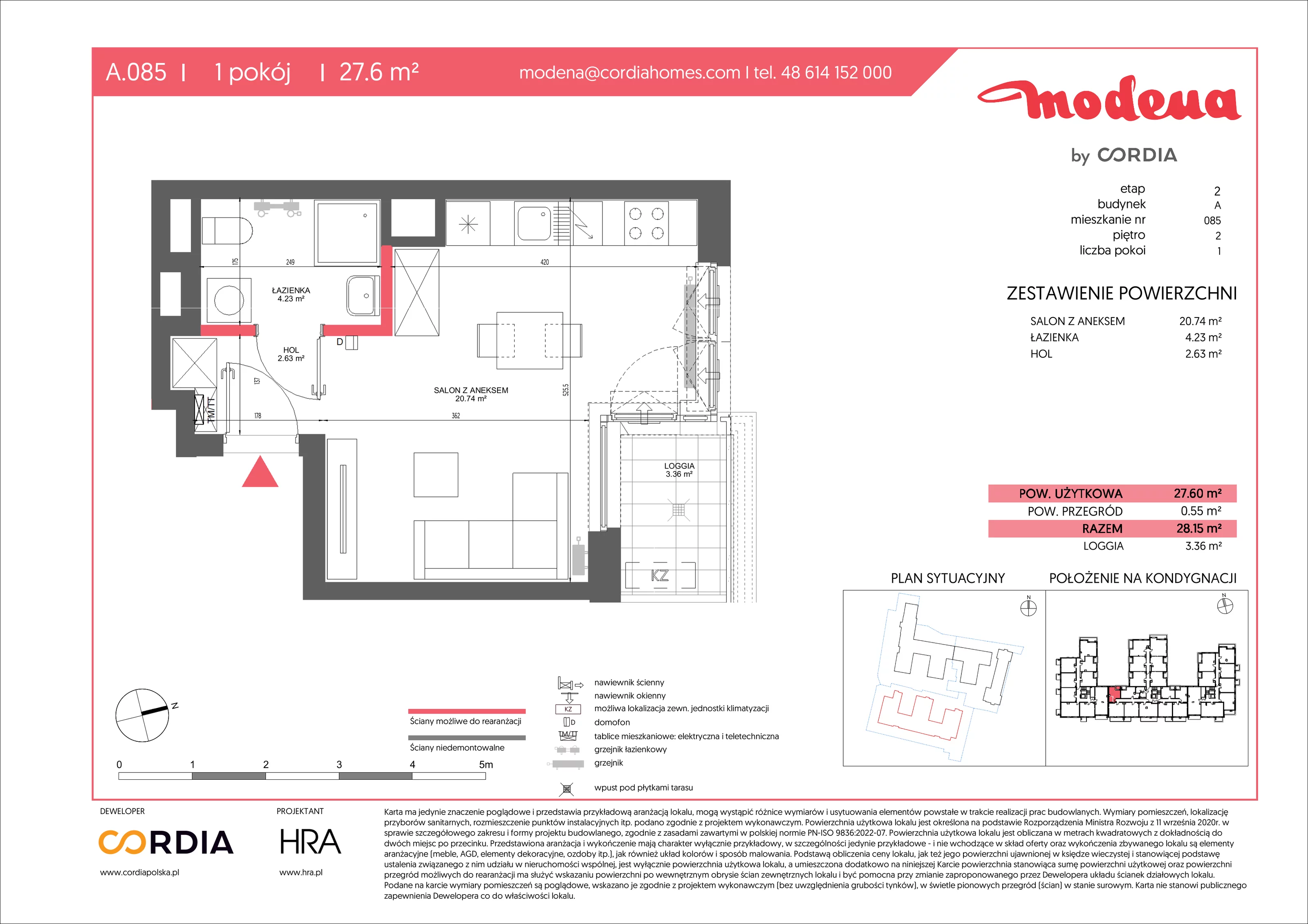 1 pokój, apartament 27,60 m², piętro 2, oferta nr A.085, Modena II, Poznań, Jeżyce, ul. Jackowskiego/Kraszewskiego