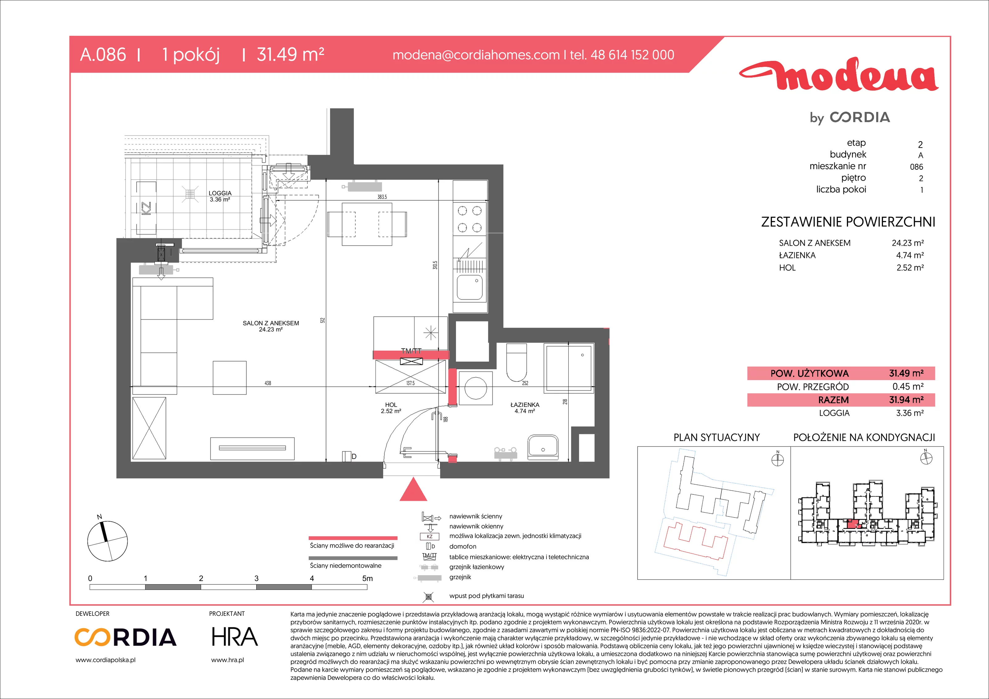 1 pokój, apartament 31,49 m², piętro 2, oferta nr A.086, Modena II, Poznań, Jeżyce, ul. Jackowskiego/Kraszewskiego