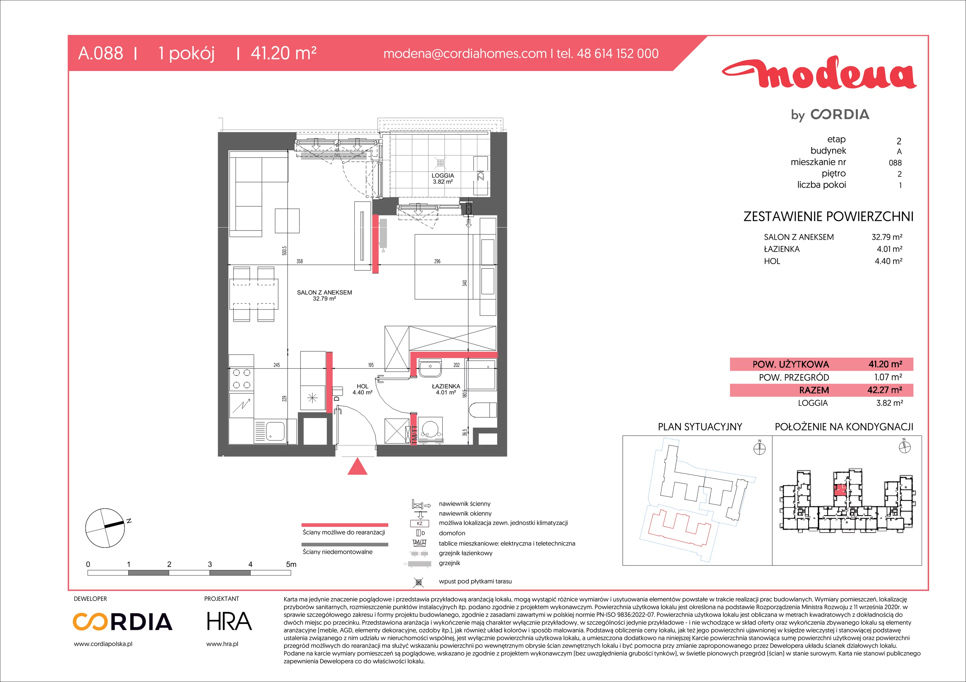 1 pokój, apartament 41,20 m², piętro 2, oferta nr A.088, Modena II, Poznań, Jeżyce, ul. Jackowskiego/Kraszewskiego