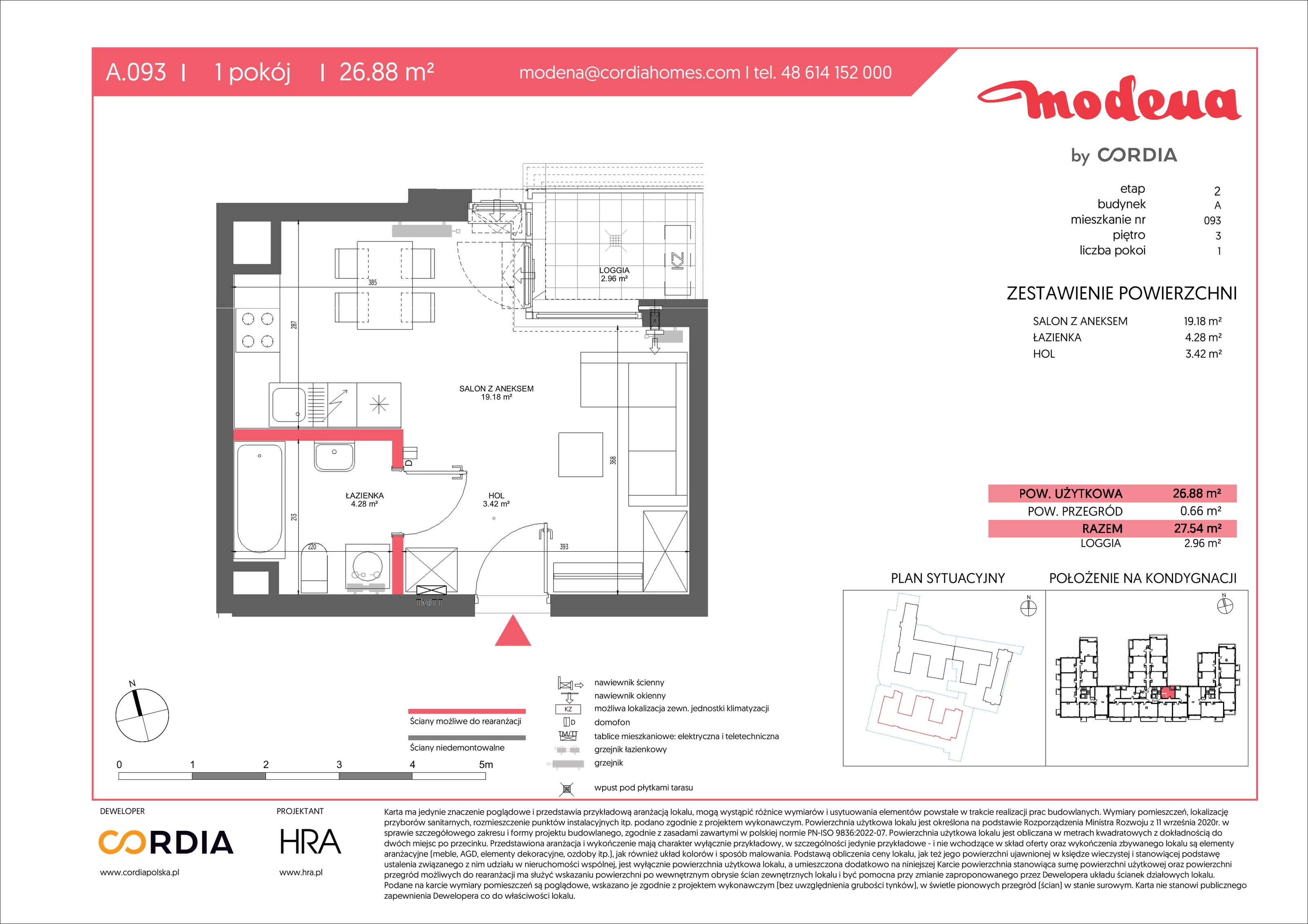 1 pokój, apartament 26,88 m², piętro 3, oferta nr A.093, Modena II, Poznań, Jeżyce, ul. Jackowskiego/Kraszewskiego