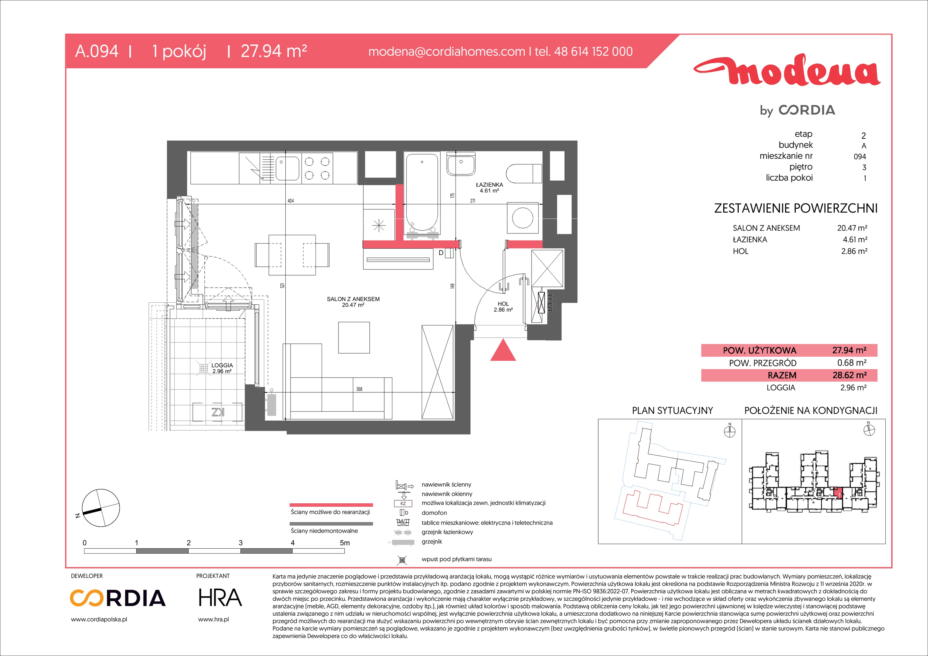 1 pokój, apartament 27,94 m², piętro 3, oferta nr A.094, Modena II, Poznań, Jeżyce, ul. Jackowskiego/Kraszewskiego