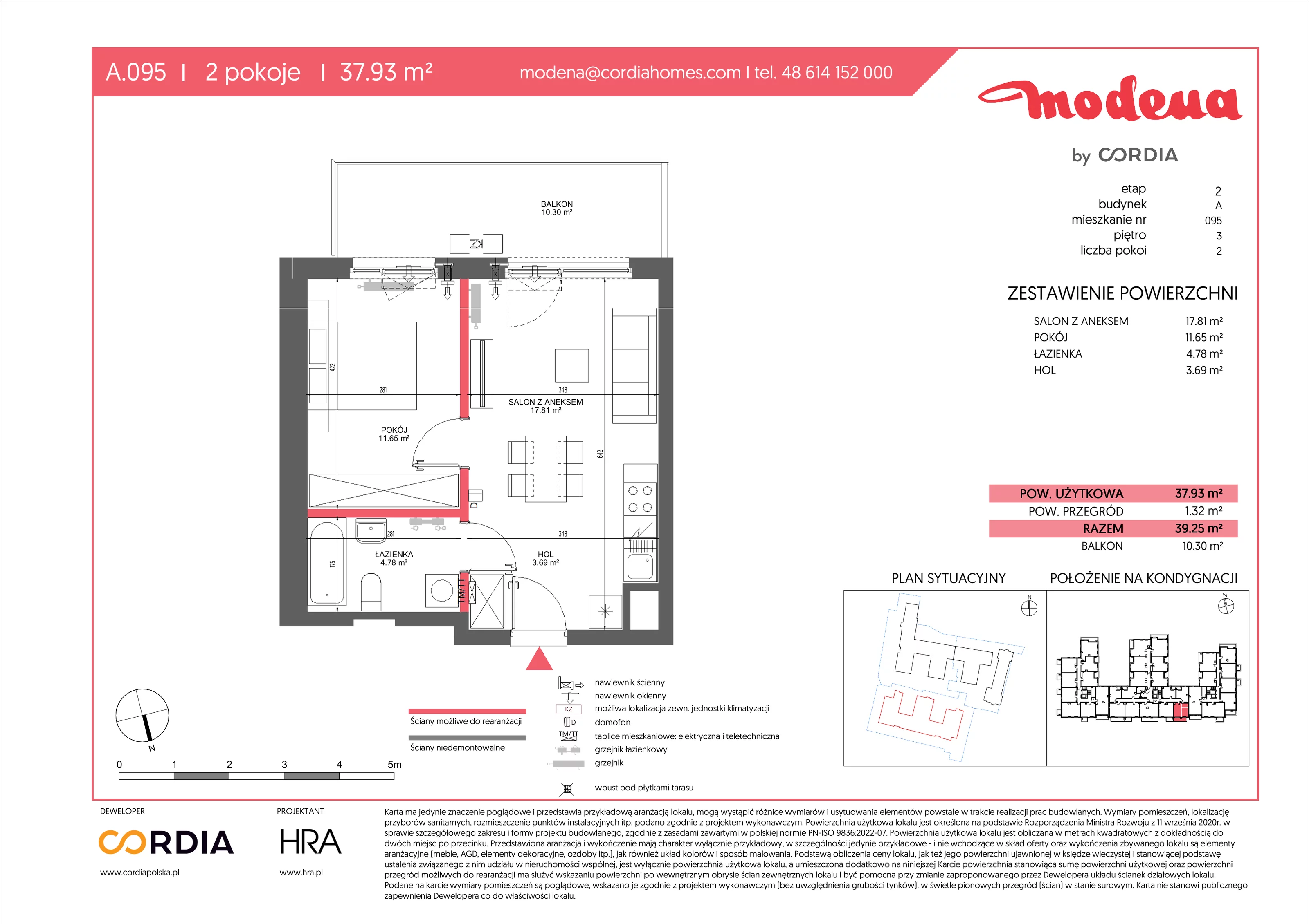 2 pokoje, apartament 37,93 m², piętro 3, oferta nr A.095, Modena II, Poznań, Jeżyce, ul. Jackowskiego/Kraszewskiego