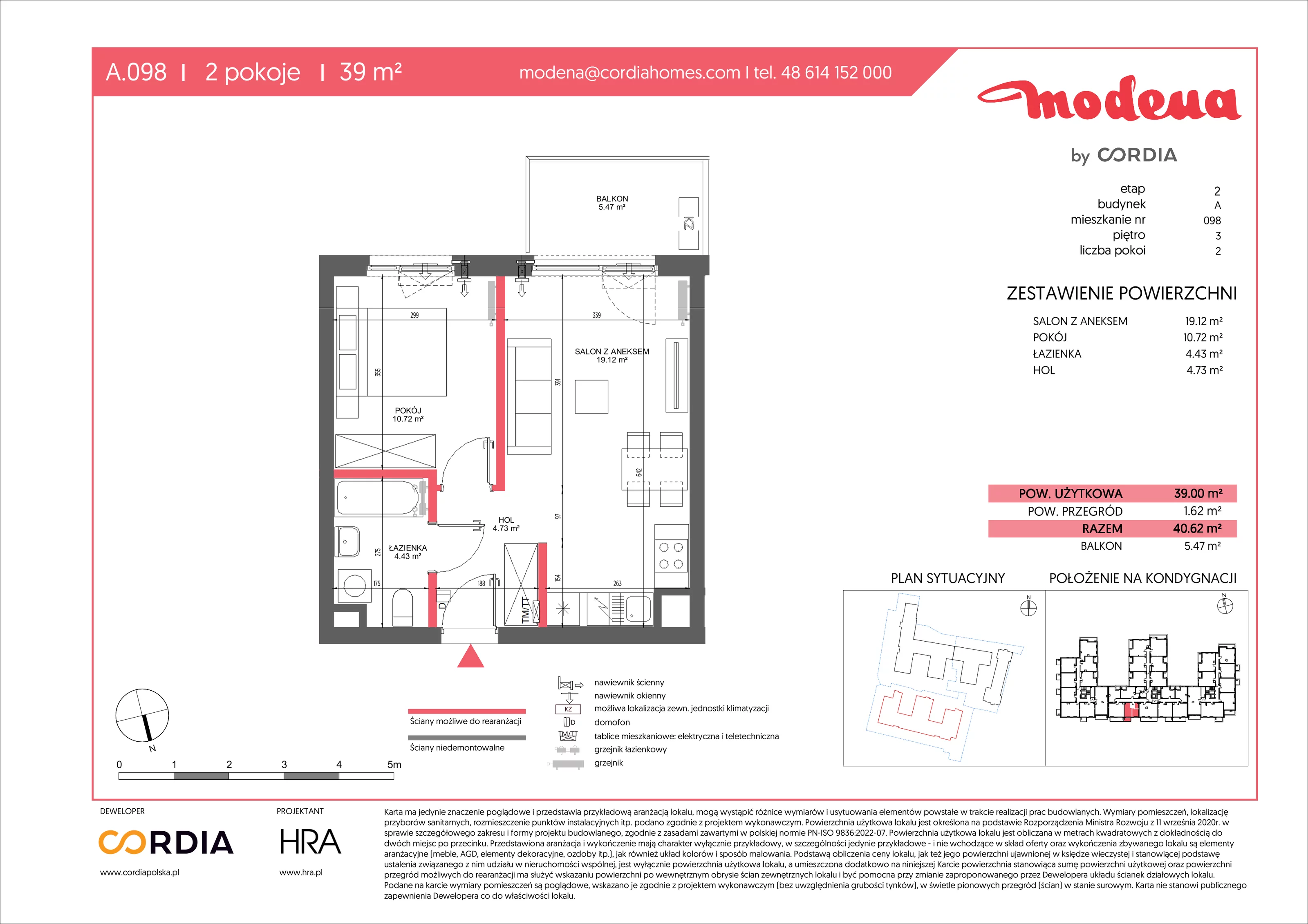 2 pokoje, apartament 39,00 m², piętro 3, oferta nr A.098, Modena II, Poznań, Jeżyce, ul. Jackowskiego/Kraszewskiego