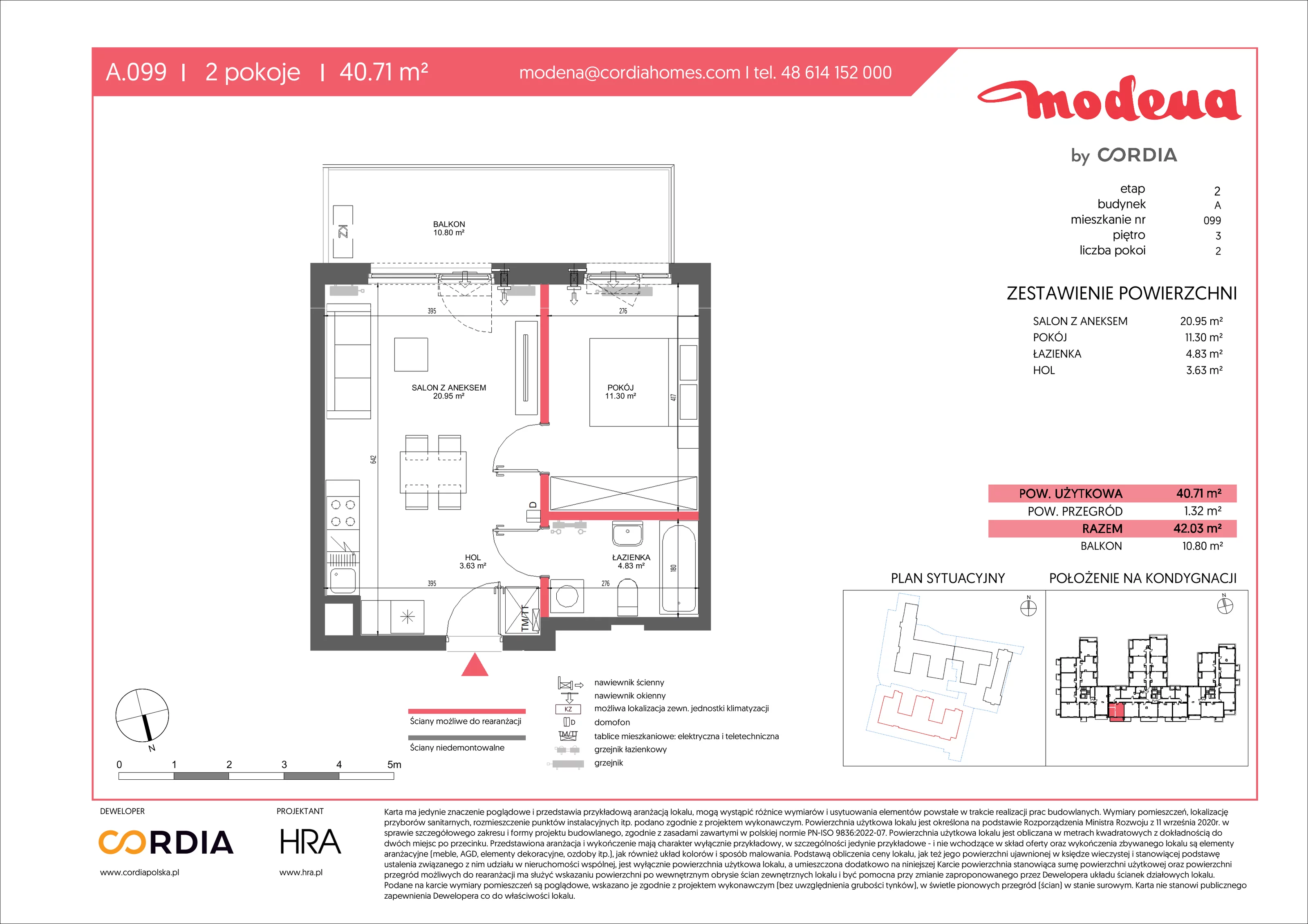 2 pokoje, apartament 40,71 m², piętro 3, oferta nr A.099, Modena II, Poznań, Jeżyce, ul. Jackowskiego/Kraszewskiego