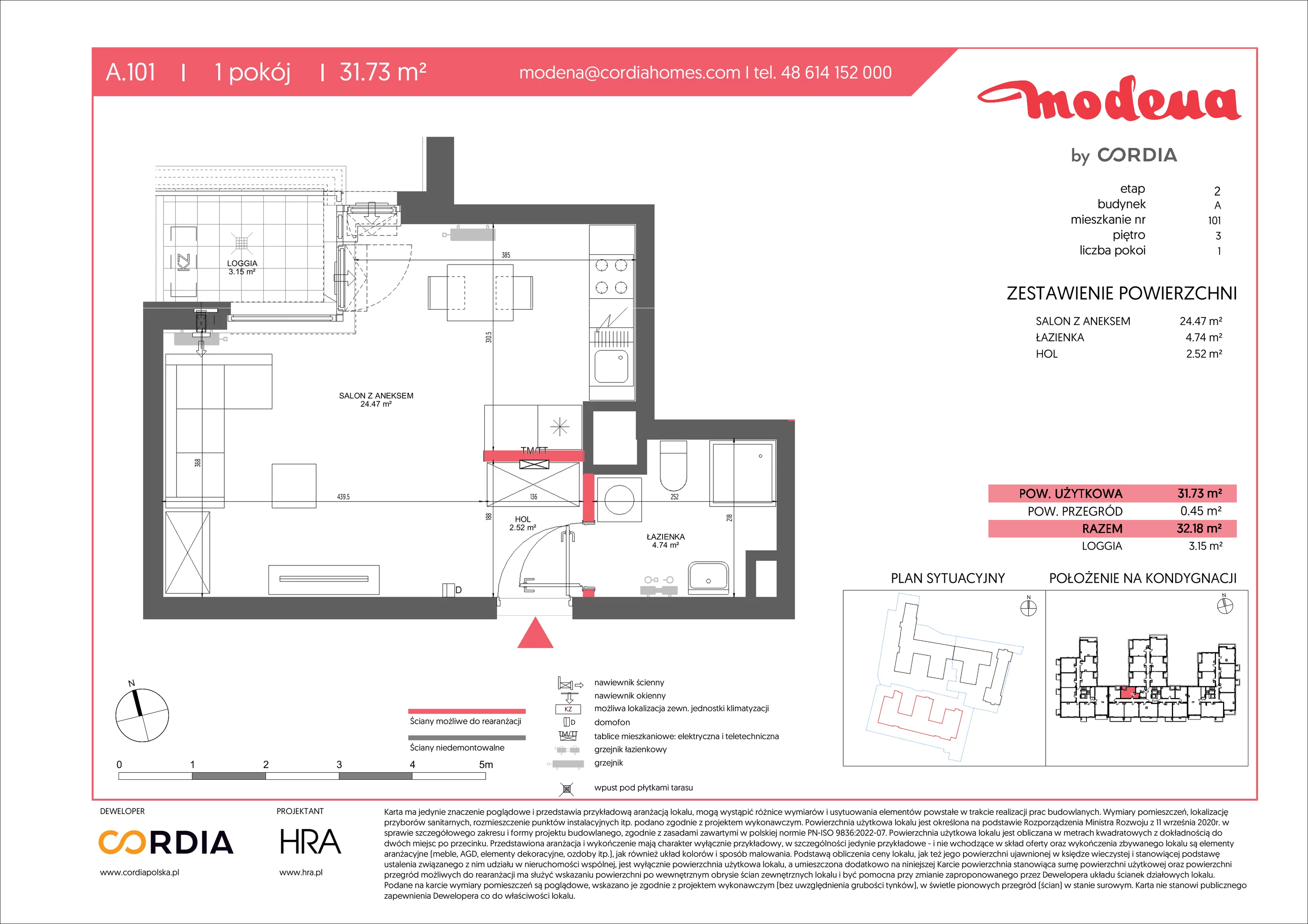 1 pokój, apartament 31,73 m², piętro 3, oferta nr A.101, Modena II, Poznań, Jeżyce, ul. Jackowskiego/Kraszewskiego