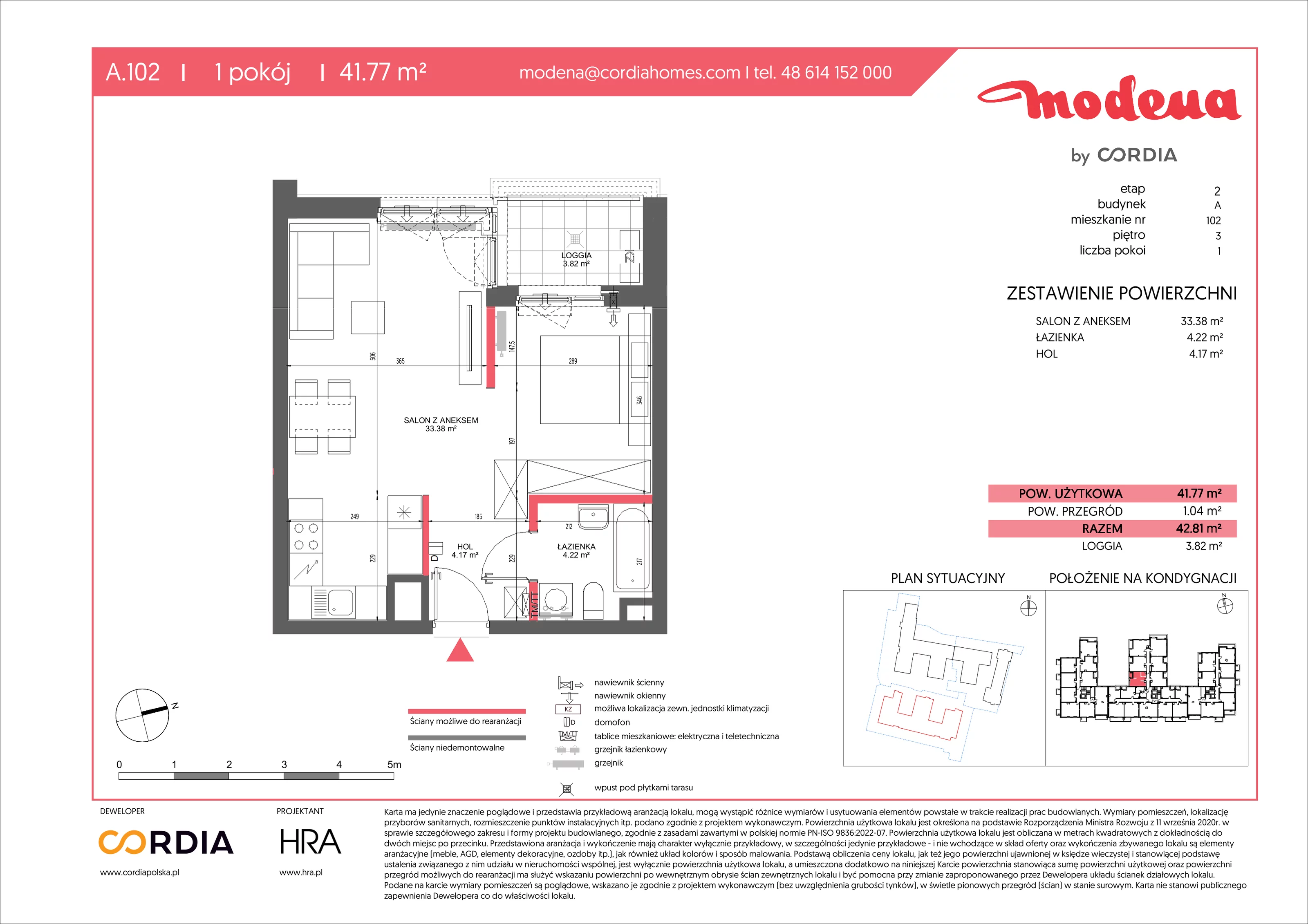 1 pokój, apartament 41,77 m², piętro 3, oferta nr A.102, Modena II, Poznań, Jeżyce, ul. Jackowskiego/Kraszewskiego