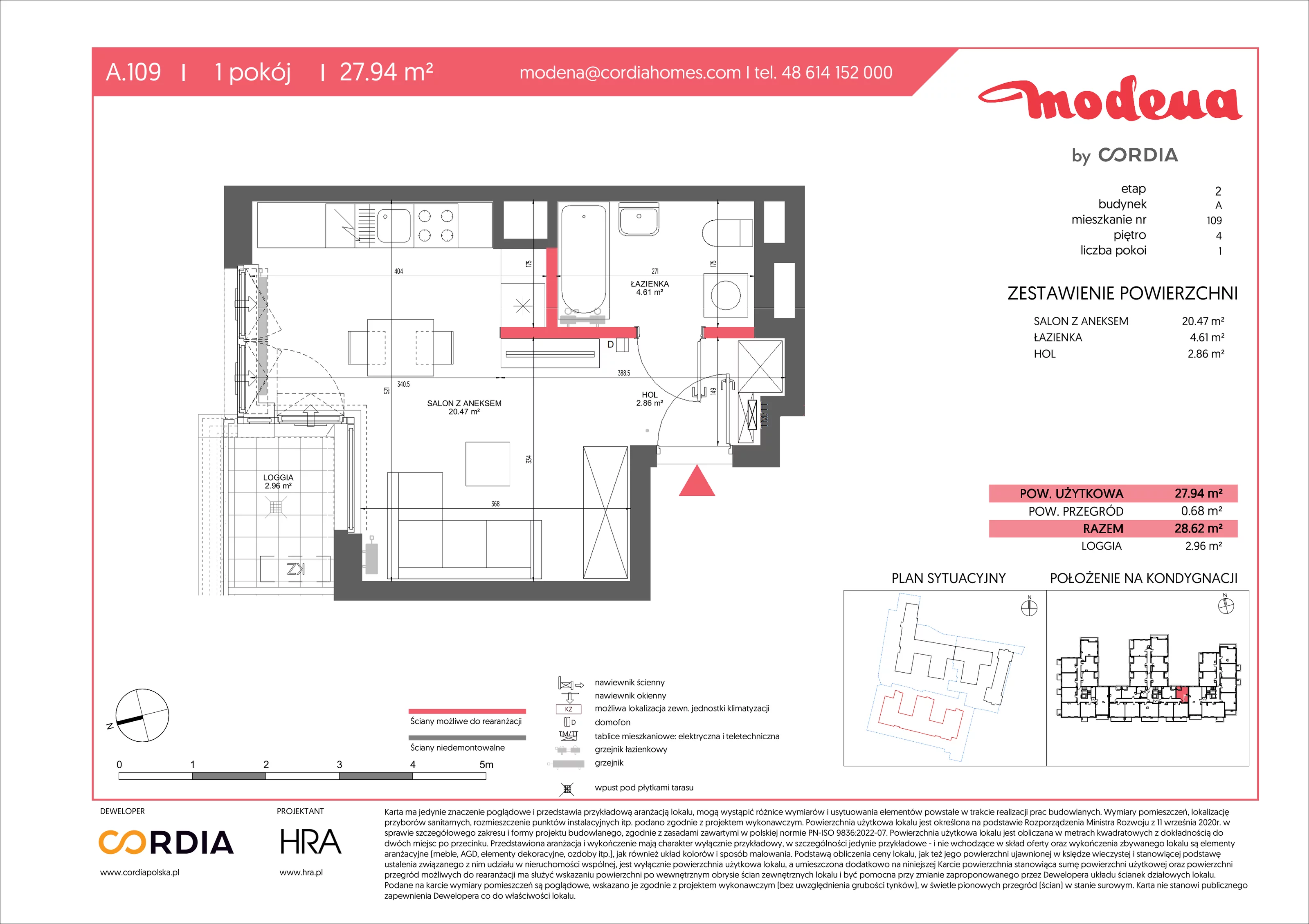 1 pokój, apartament 27,94 m², piętro 4, oferta nr A.109, Modena II, Poznań, Jeżyce, ul. Jackowskiego/Kraszewskiego