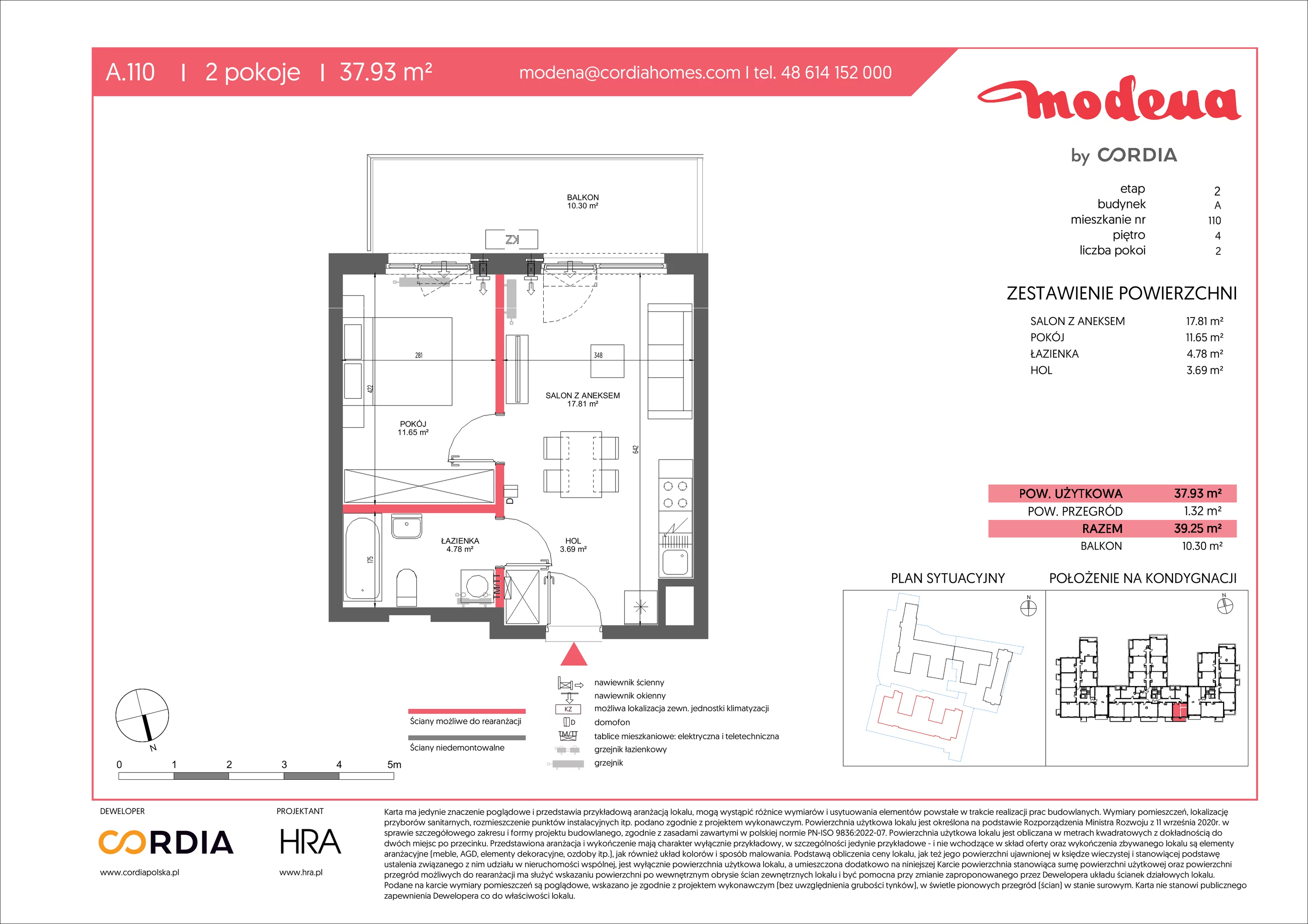 2 pokoje, apartament 37,93 m², piętro 4, oferta nr A.110, Modena II, Poznań, Jeżyce, ul. Jackowskiego/Kraszewskiego