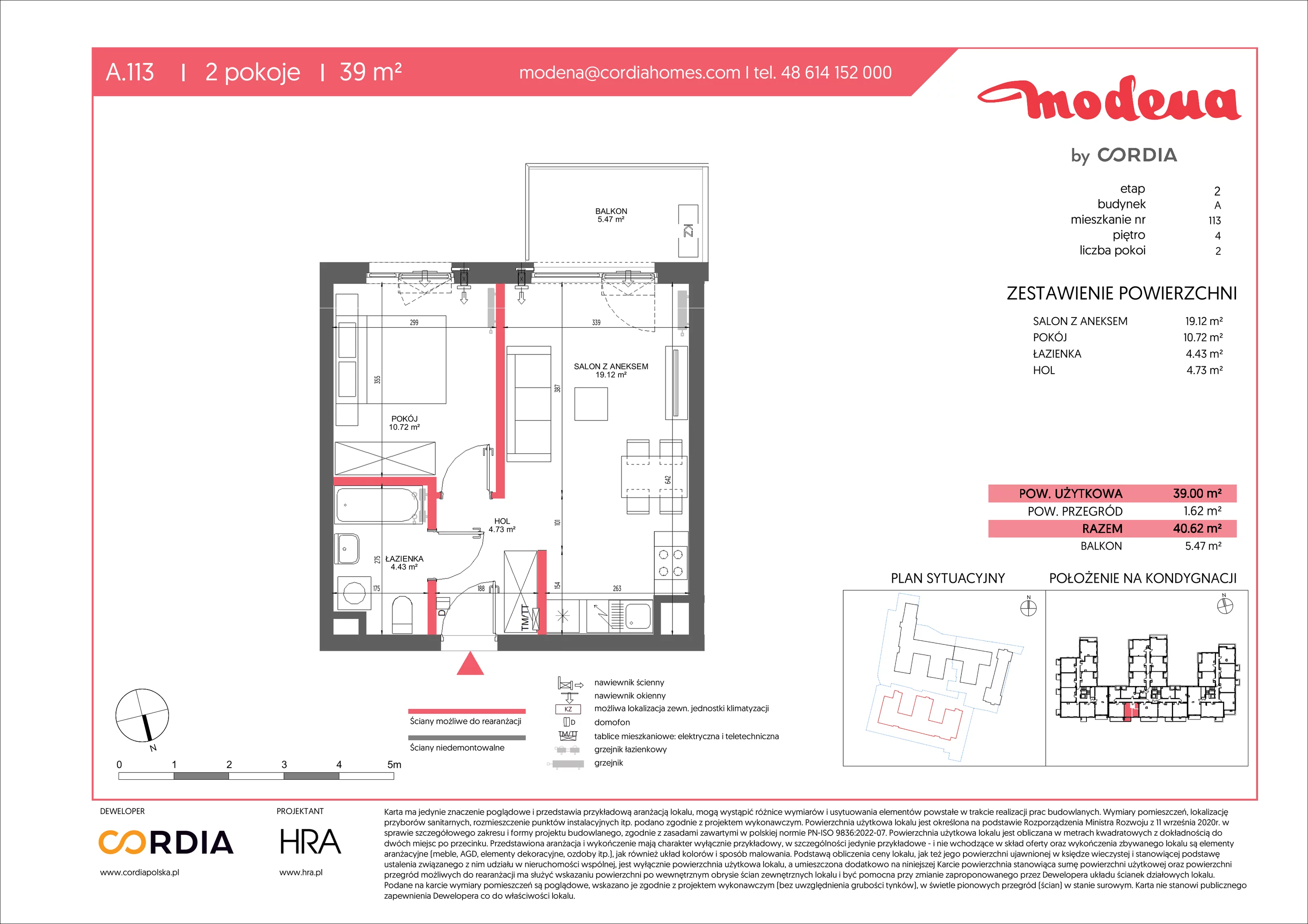 2 pokoje, apartament 39,00 m², piętro 4, oferta nr A.113, Modena II, Poznań, Jeżyce, ul. Jackowskiego/Kraszewskiego