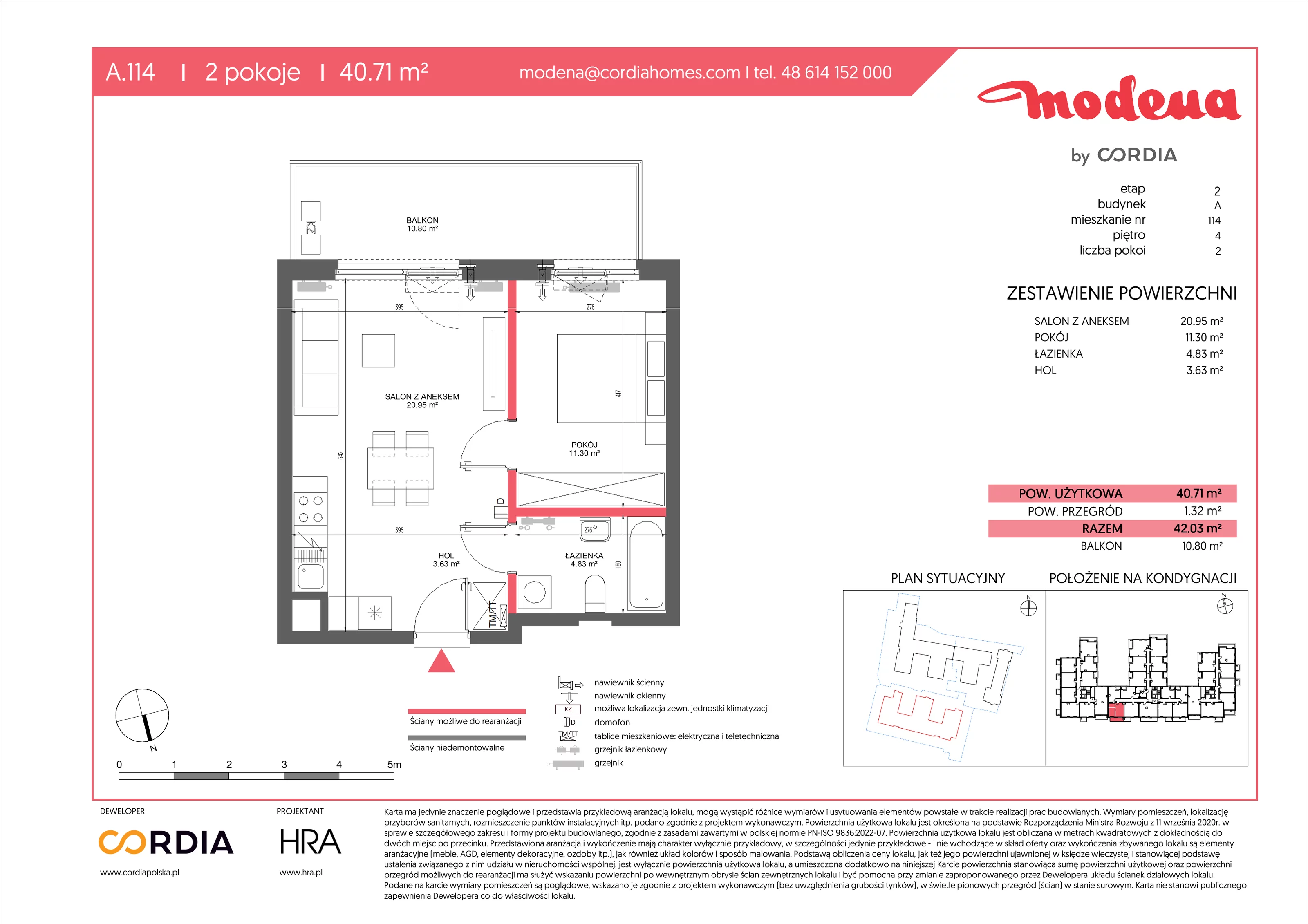 2 pokoje, apartament 40,71 m², piętro 4, oferta nr A.114, Modena II, Poznań, Jeżyce, ul. Jackowskiego/Kraszewskiego