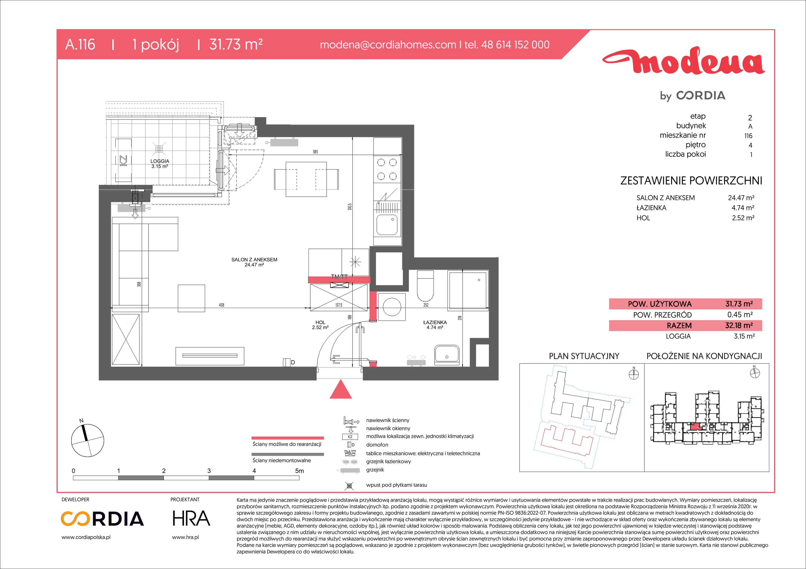 1 pokój, apartament 31,73 m², piętro 4, oferta nr A.116, Modena II, Poznań, Jeżyce, ul. Jackowskiego/Kraszewskiego