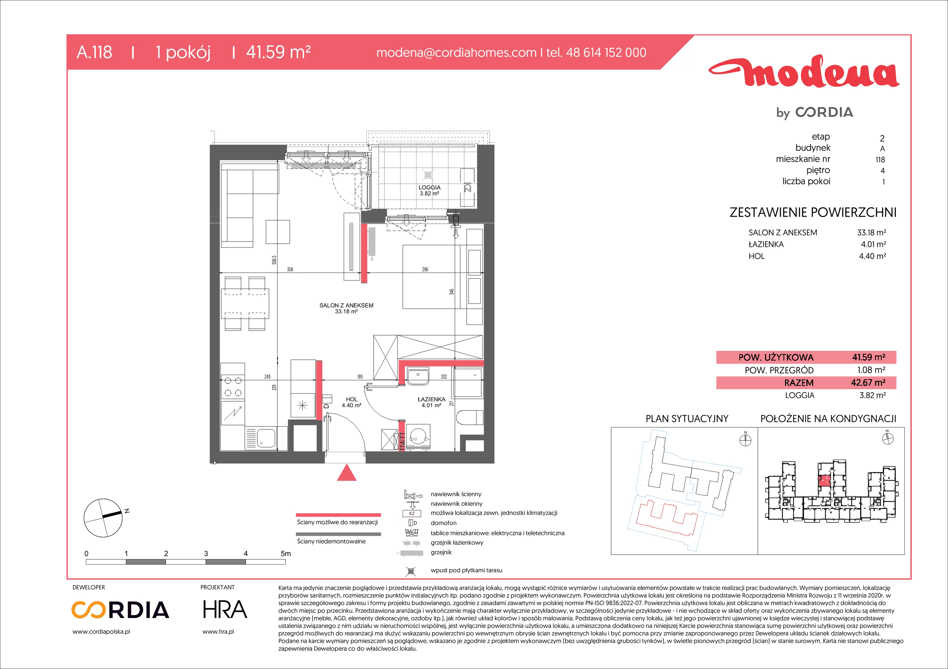 1 pokój, apartament 41,59 m², piętro 4, oferta nr A.118, Modena II, Poznań, Jeżyce, ul. Jackowskiego/Kraszewskiego