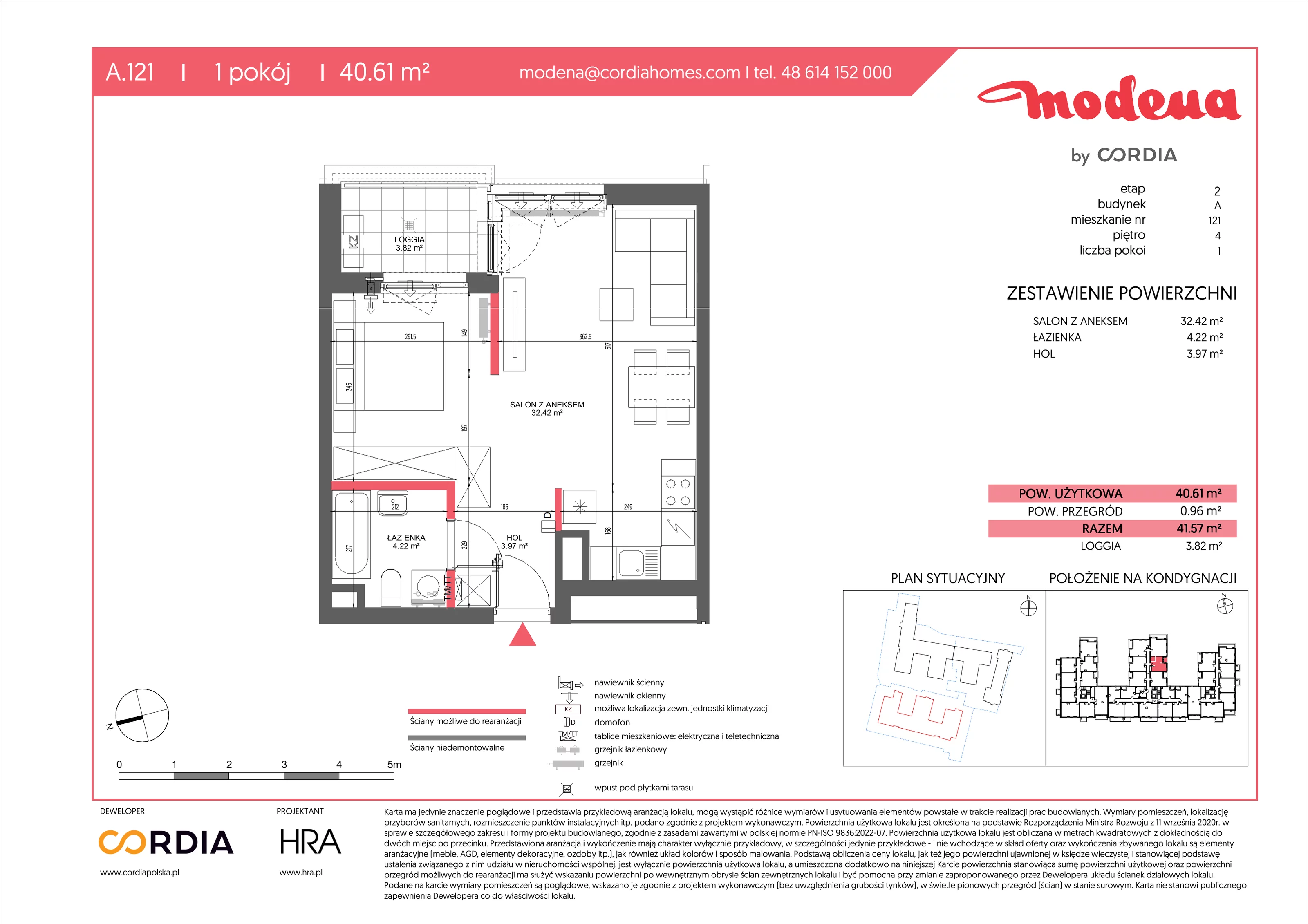 1 pokój, apartament 40,61 m², piętro 4, oferta nr A.121, Modena II, Poznań, Jeżyce, ul. Jackowskiego/Kraszewskiego