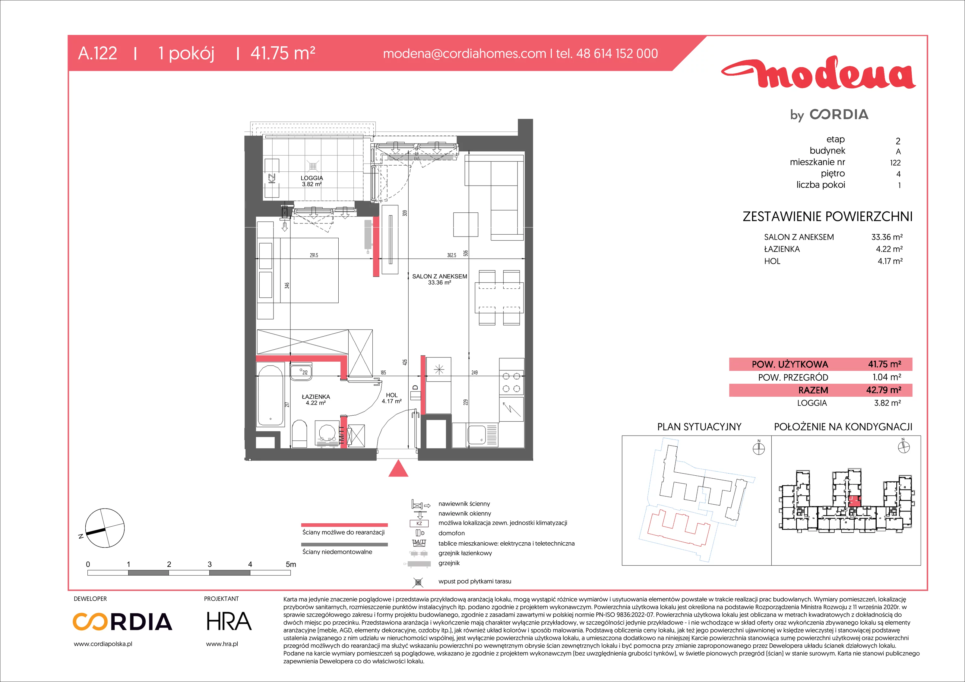 1 pokój, apartament 41,75 m², piętro 4, oferta nr A.122, Modena II, Poznań, Jeżyce, ul. Jackowskiego/Kraszewskiego