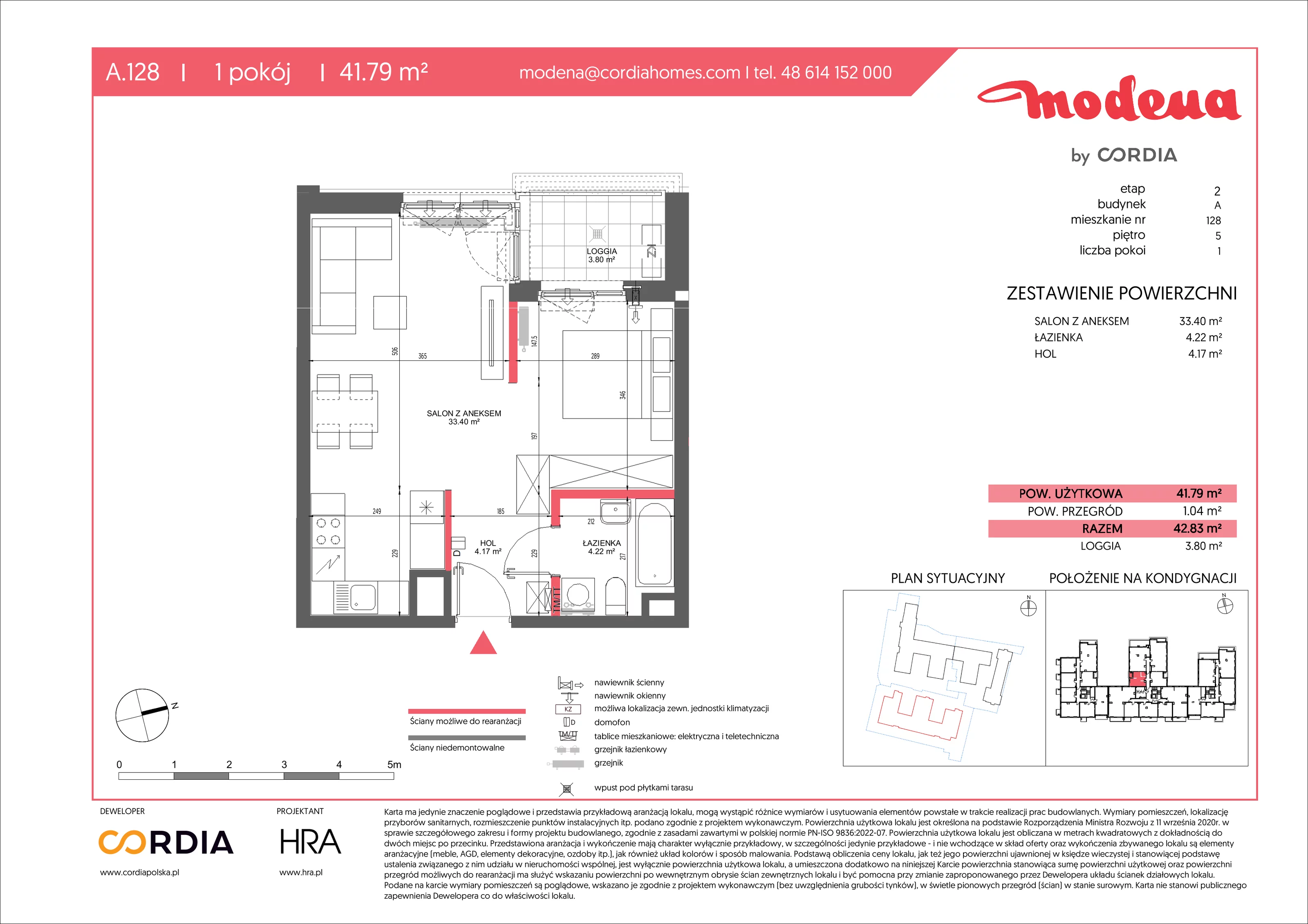 1 pokój, apartament 41,79 m², piętro 5, oferta nr A.128, Modena II, Poznań, Jeżyce, ul. Jackowskiego/Kraszewskiego