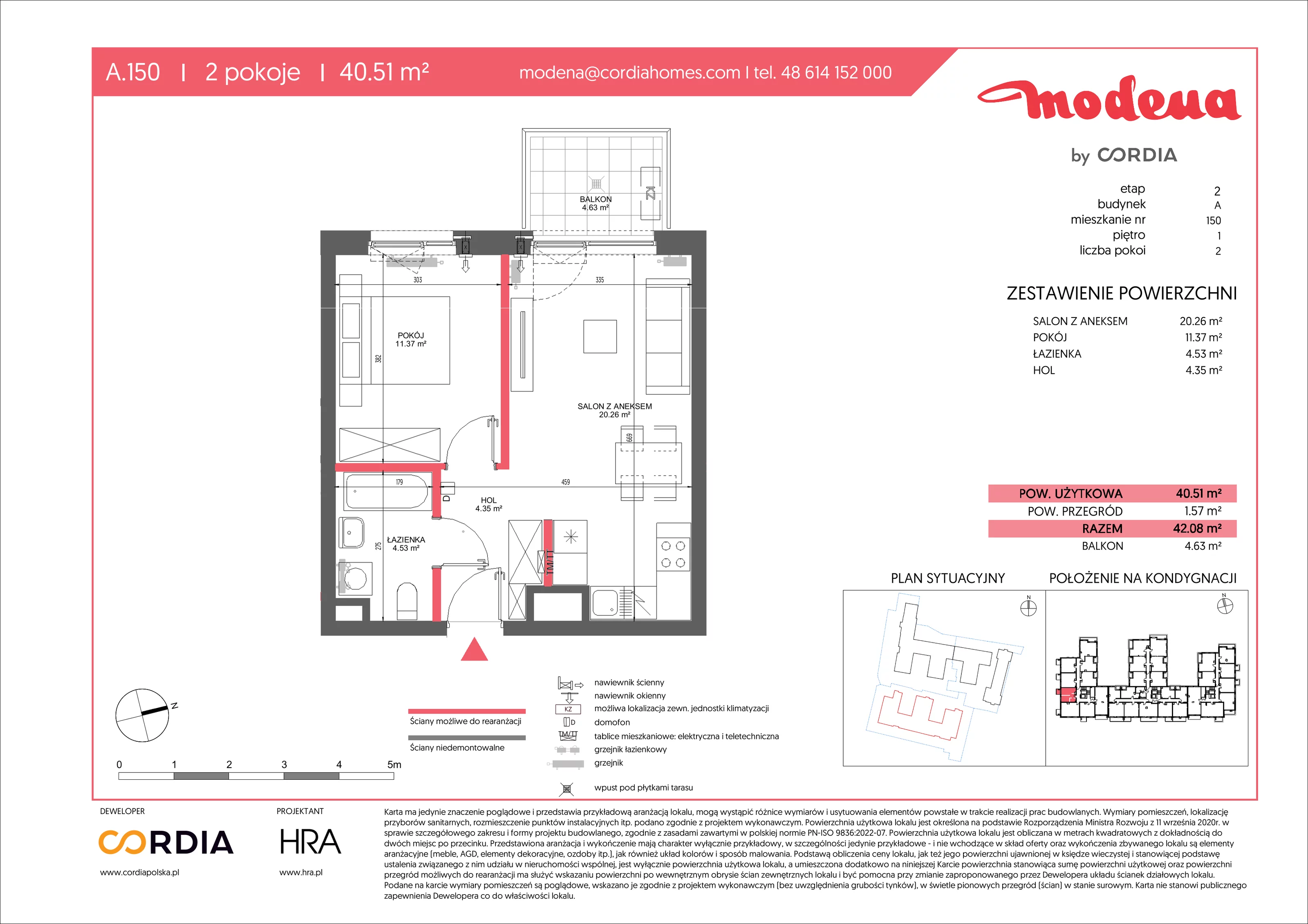 2 pokoje, apartament 40,51 m², piętro 1, oferta nr A.150, Modena II, Poznań, Jeżyce, ul. Jackowskiego/Kraszewskiego