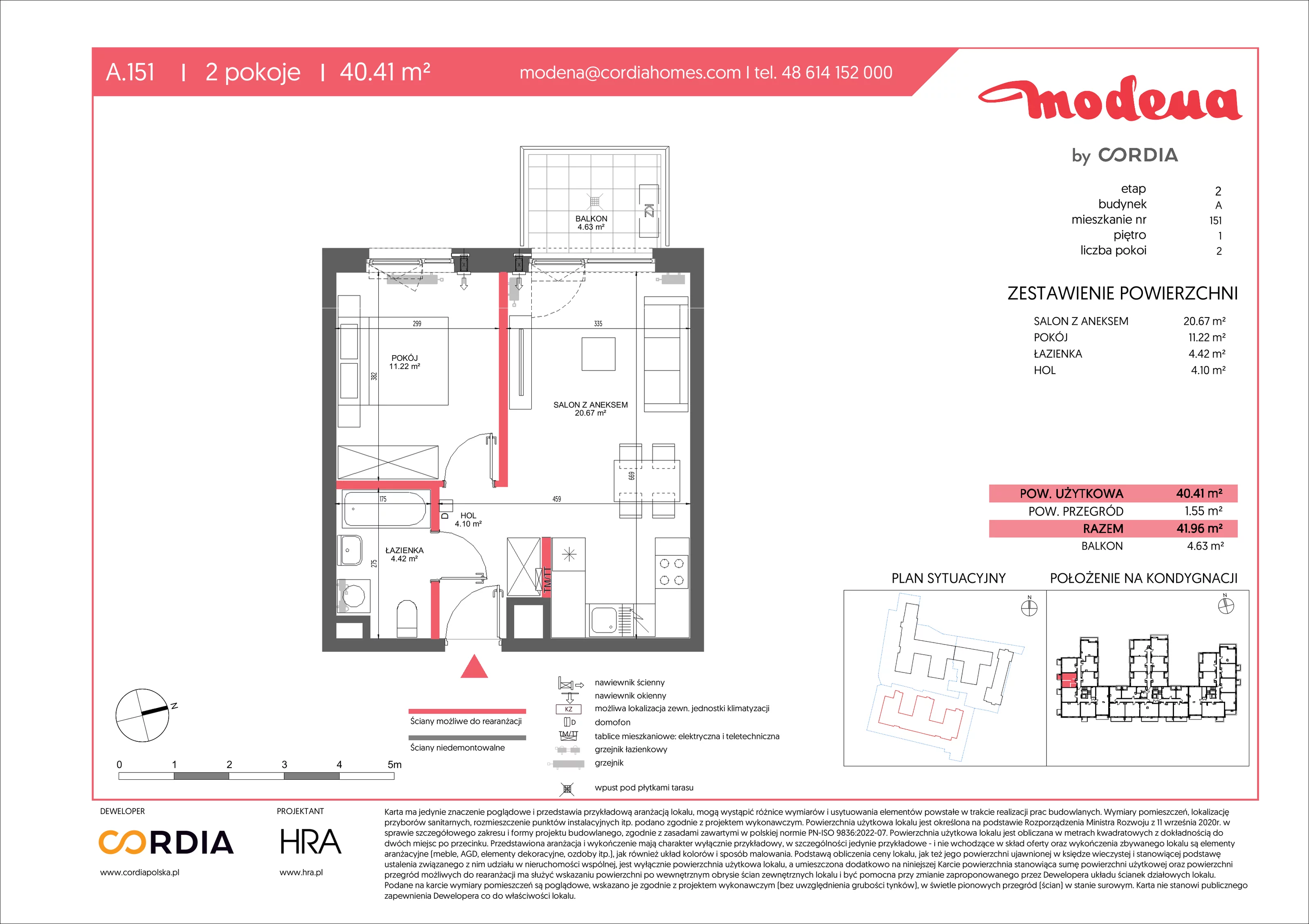 2 pokoje, apartament 40,41 m², piętro 1, oferta nr A.151, Modena II, Poznań, Jeżyce, ul. Jackowskiego/Kraszewskiego