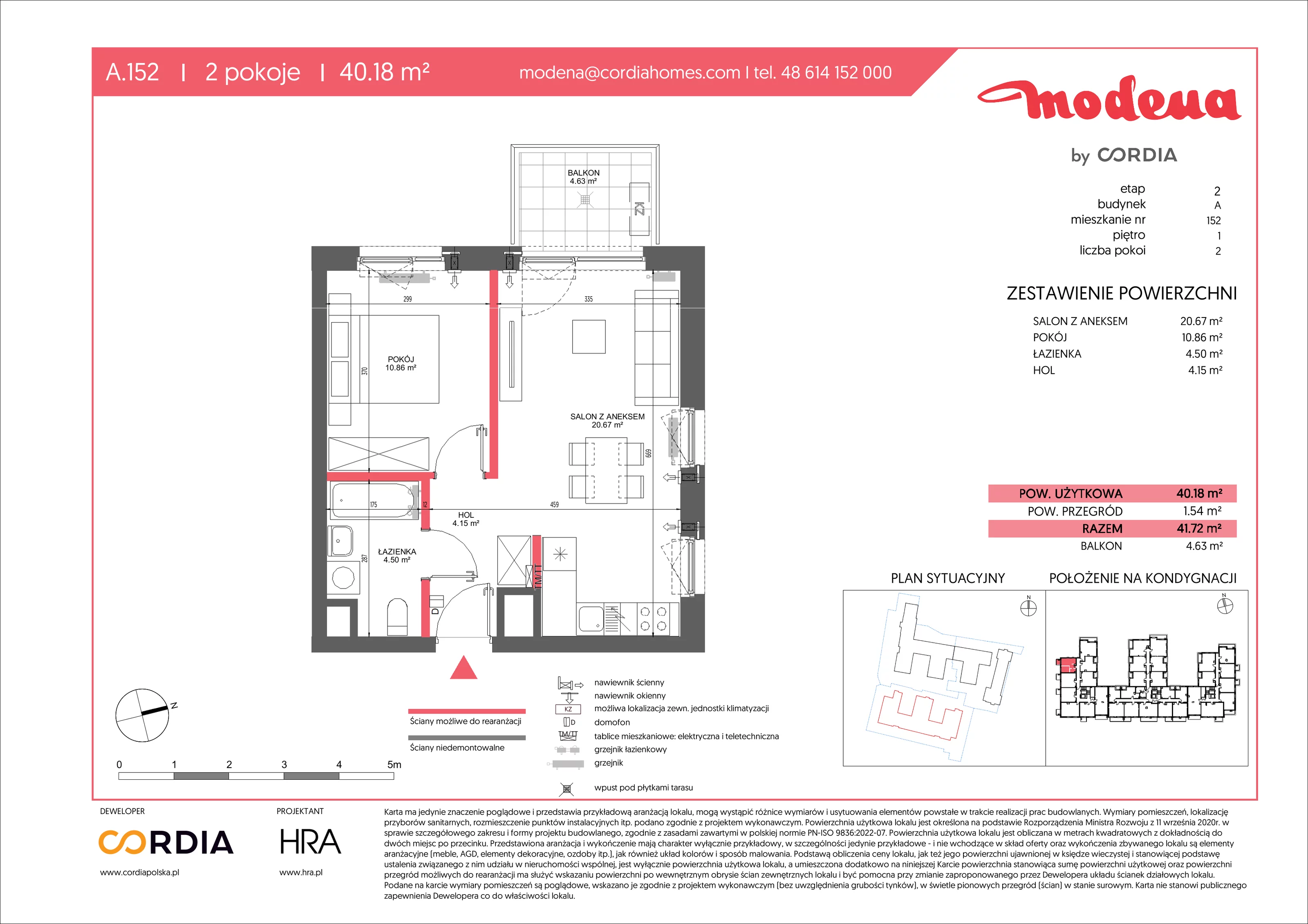 2 pokoje, apartament 40,18 m², piętro 1, oferta nr A.152, Modena II, Poznań, Jeżyce, ul. Jackowskiego/Kraszewskiego