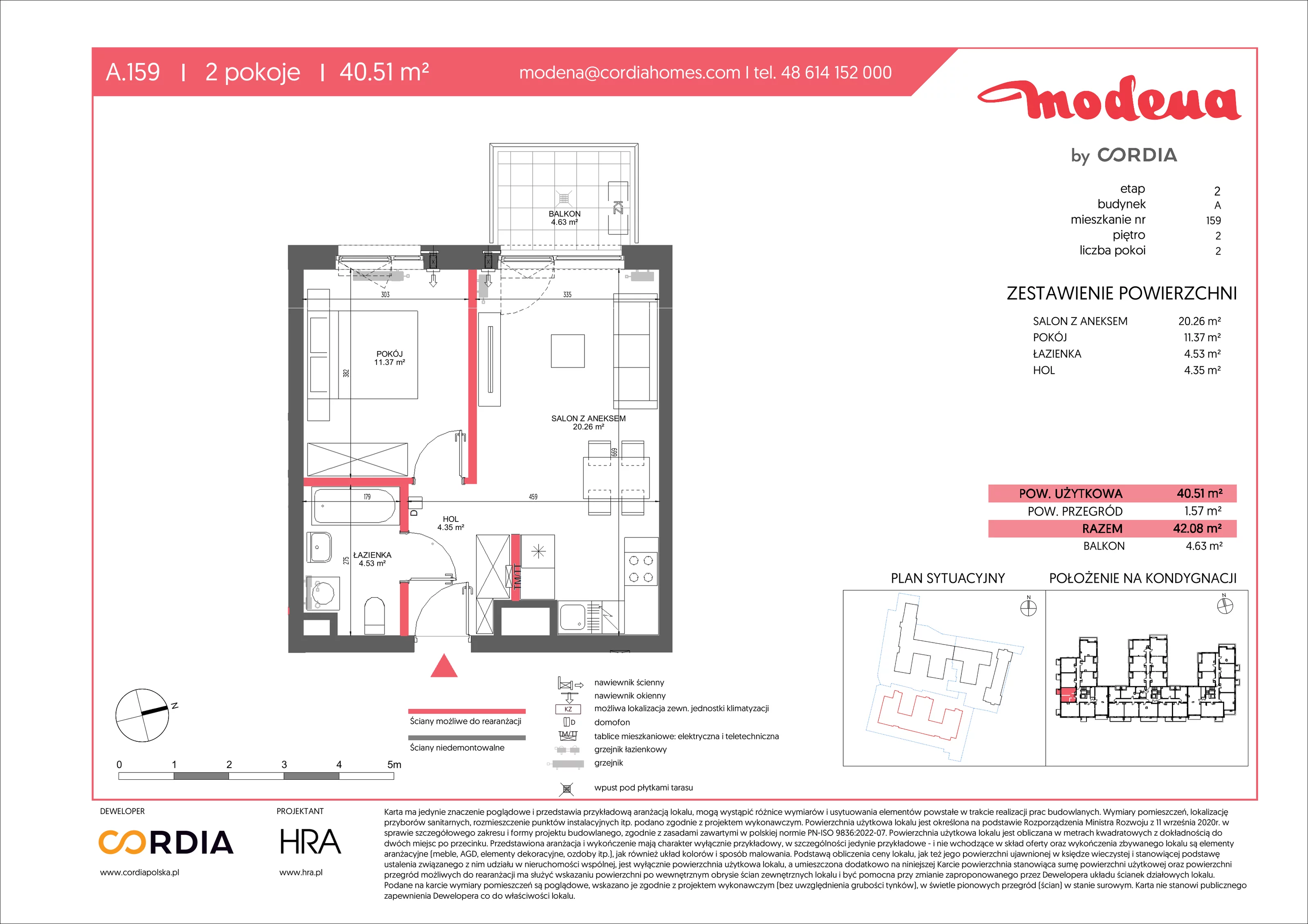 2 pokoje, apartament 40,51 m², piętro 2, oferta nr A.159, Modena II, Poznań, Jeżyce, ul. Jackowskiego/Kraszewskiego