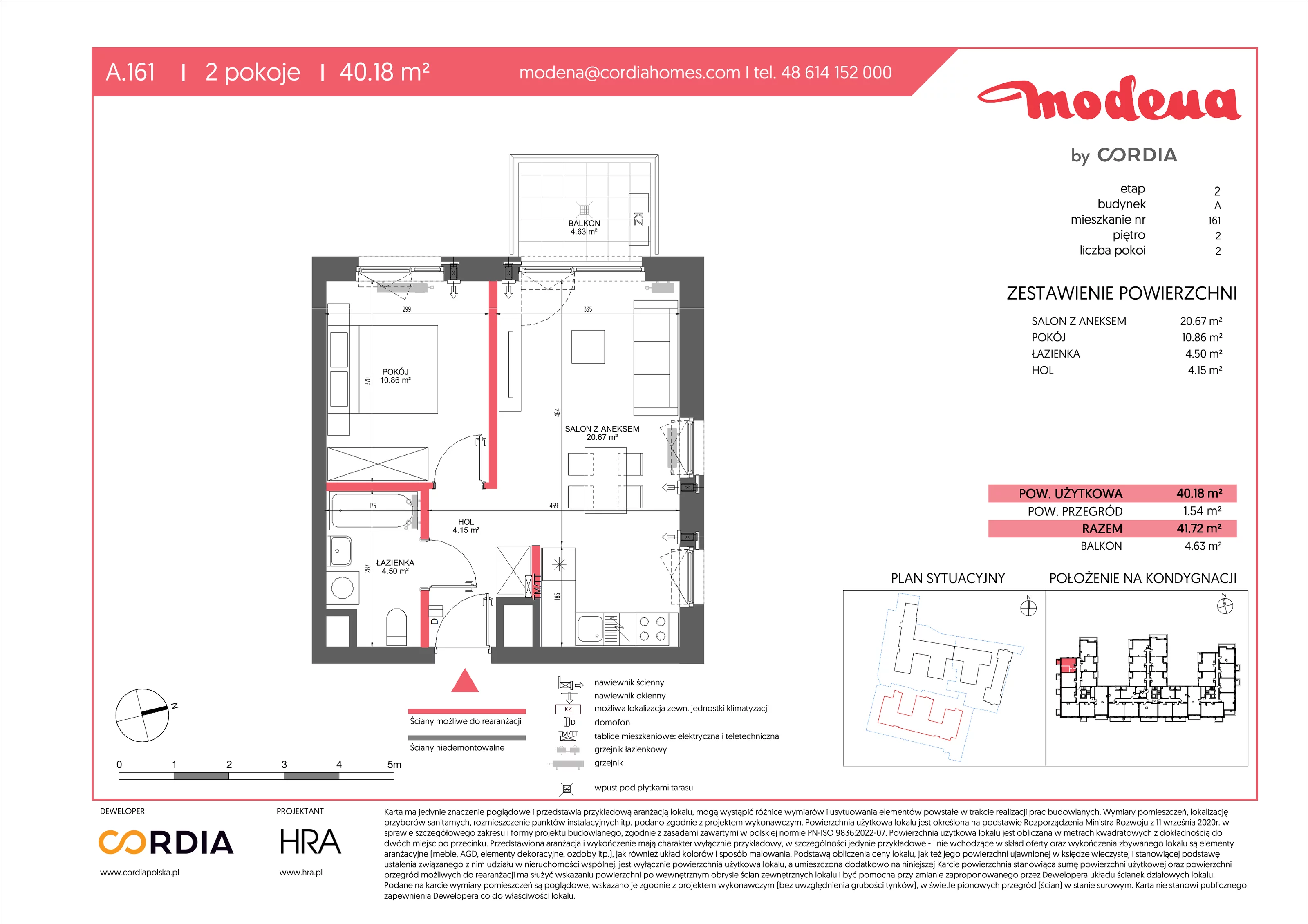 2 pokoje, apartament 40,18 m², piętro 2, oferta nr A.161, Modena II, Poznań, Jeżyce, ul. Jackowskiego/Kraszewskiego